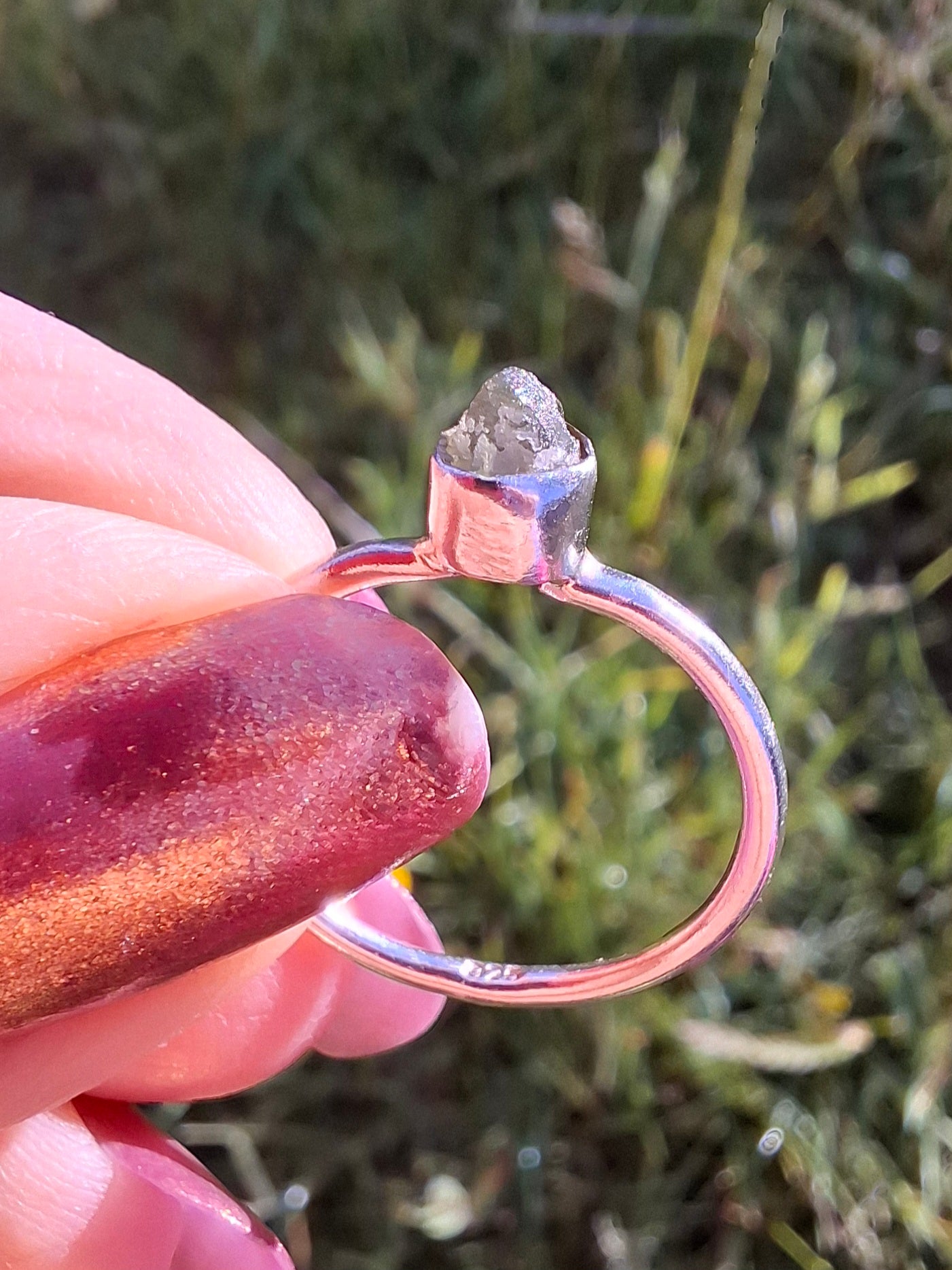 Moldavite Ring, size M, 925 Silver, Tektite (Ref: R31)
