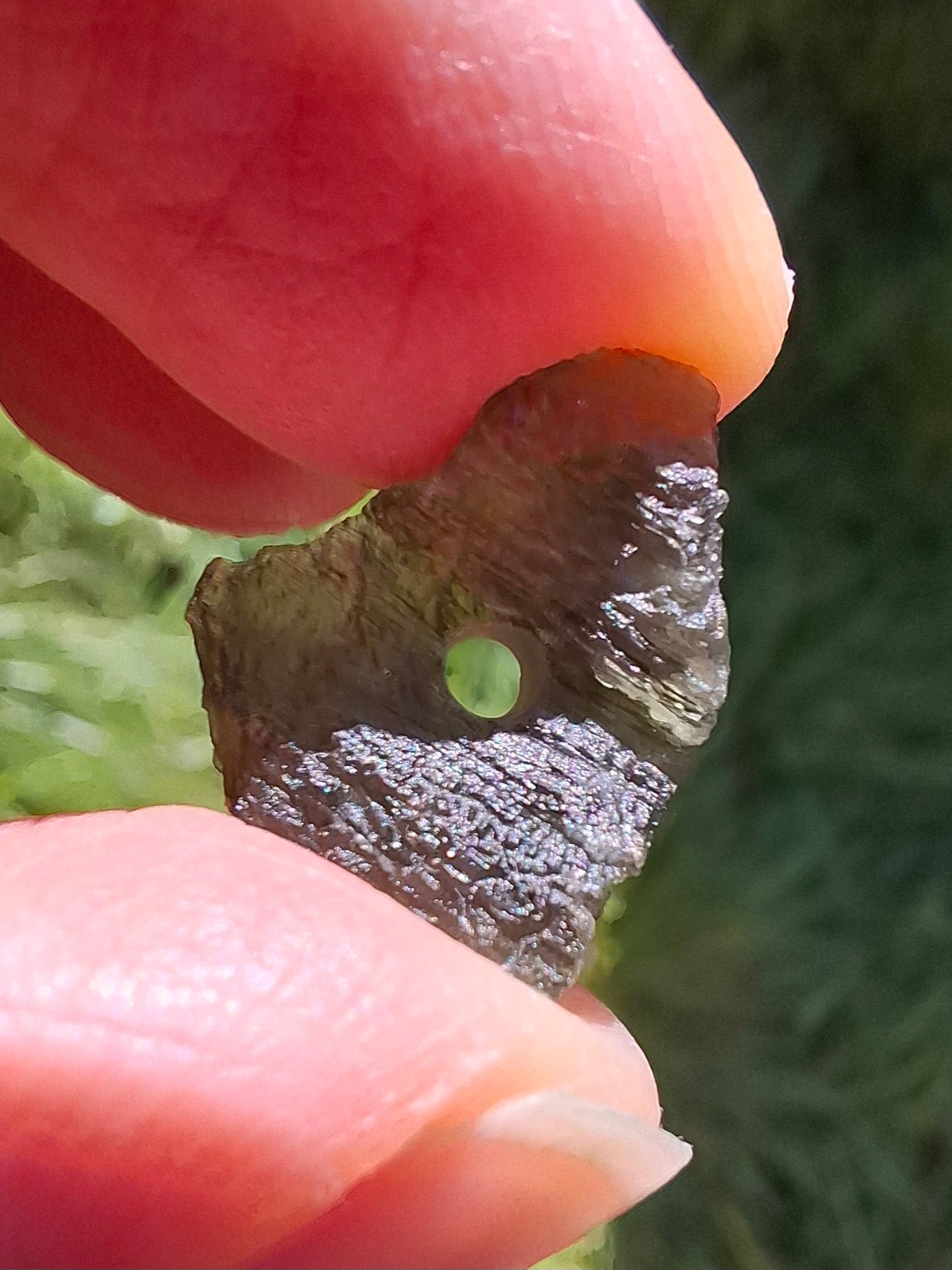 DRILLED, Moldavite Piece, 1.13g, Tektite (Ref: D7)