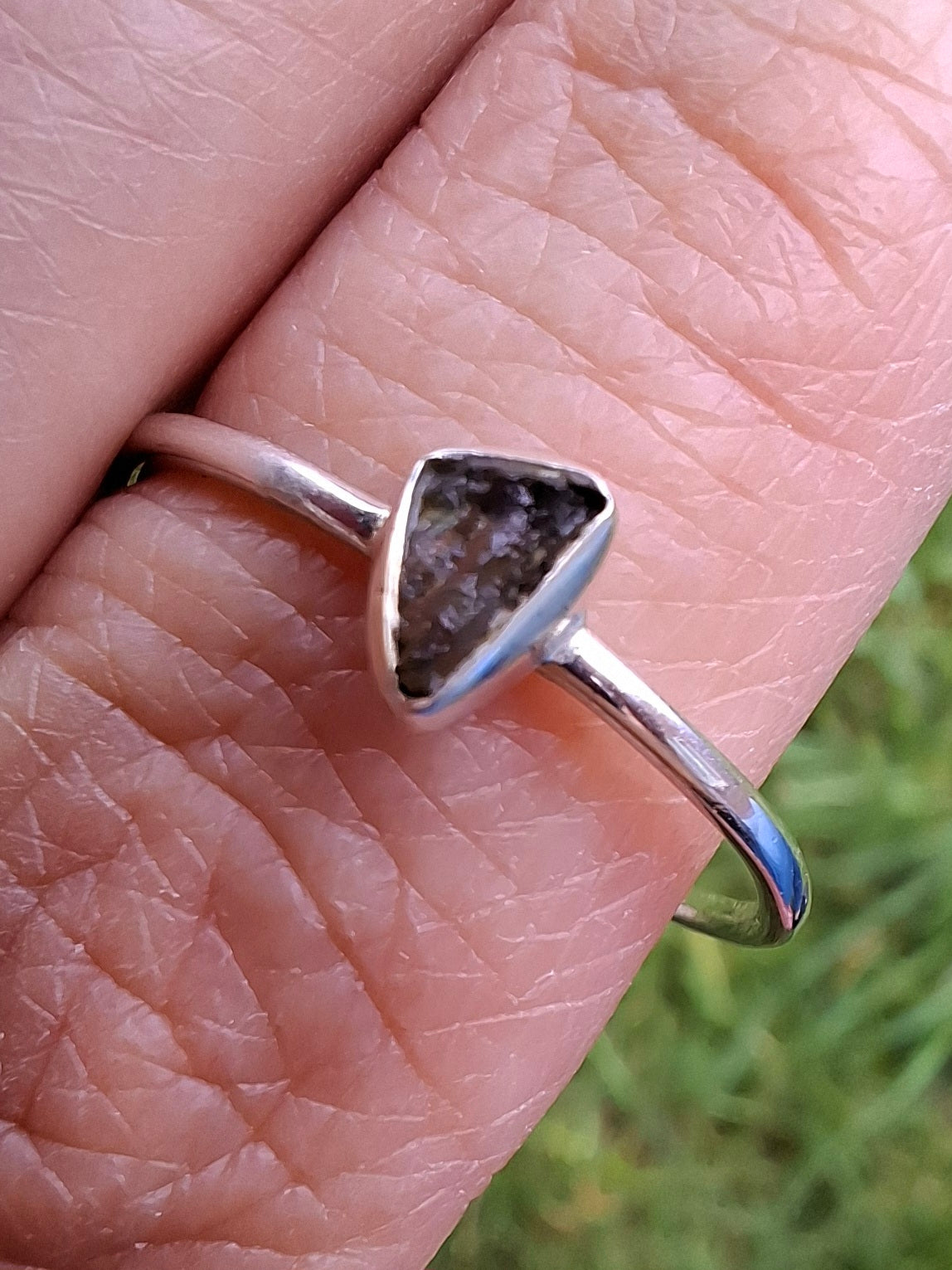 Moldavite Ring, size small T, 925 silver, Tektite (Ref: 56)
