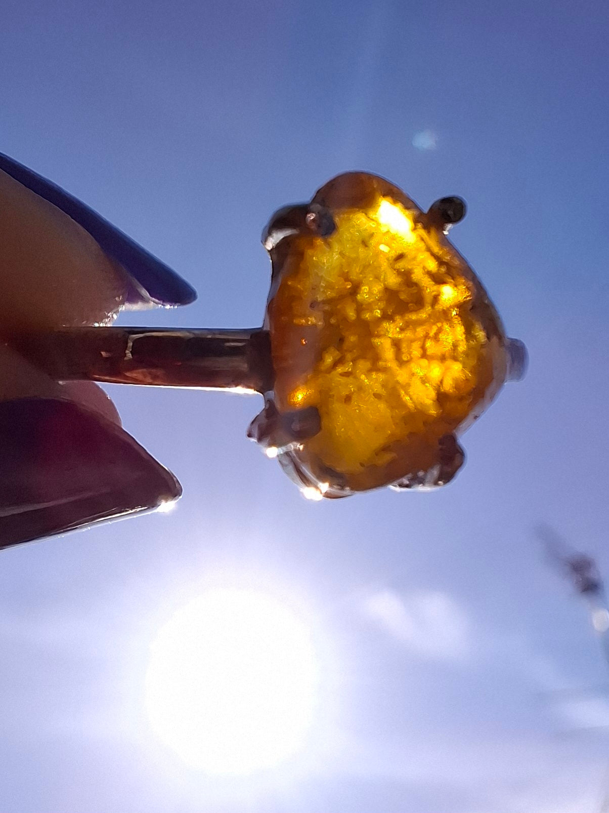 Baltic Amber Ring, size large Y, 925 Silver, Fossil (Ref: AR37)