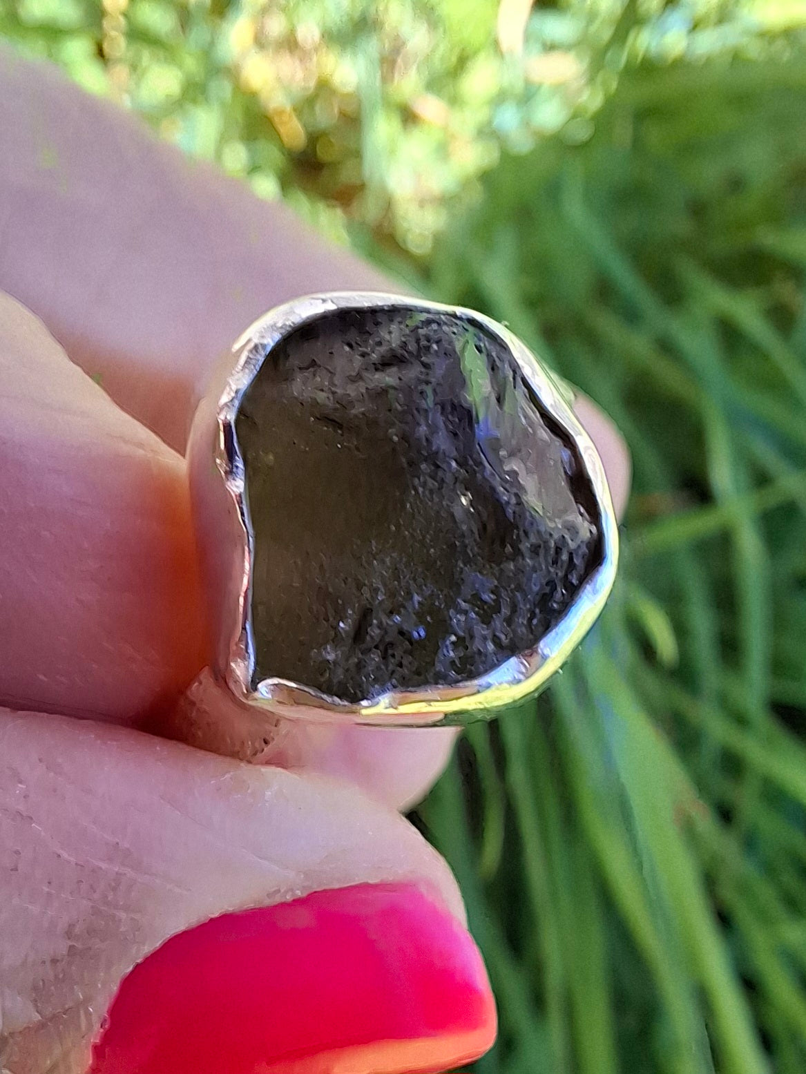 Moldavite Ring, size U, 925 Silver, Tektite (Ref: R322)
