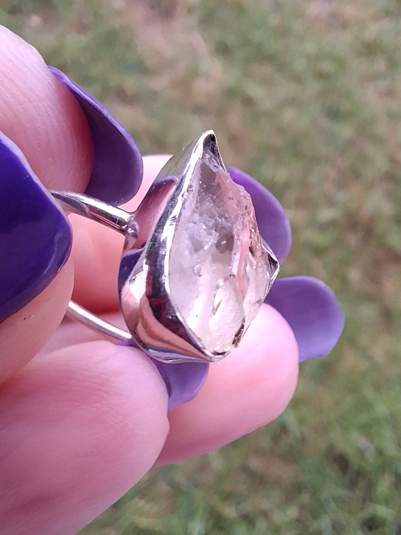 Libyan Desert Glass Ring, size large O, 925 Silver, Tektite (Ref: LR23)