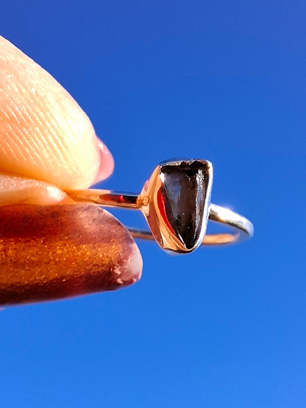 Moldavite Ring, size small L, 925 Silver, Tektite (Ref: R62)