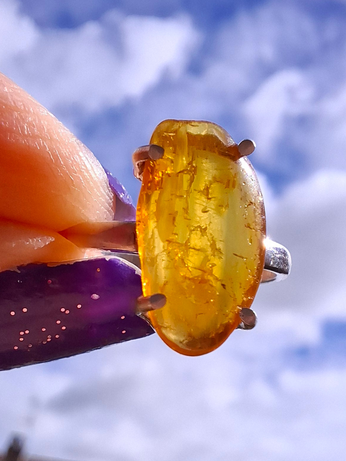 Baltic Amber Ring, size large L, 925 Silver, Fossil (Ref: AR3)