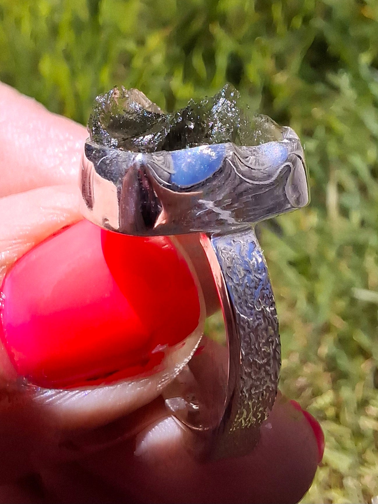 Moldavite Ring, size M, 925 Silver, Tektite (Ref: R307)