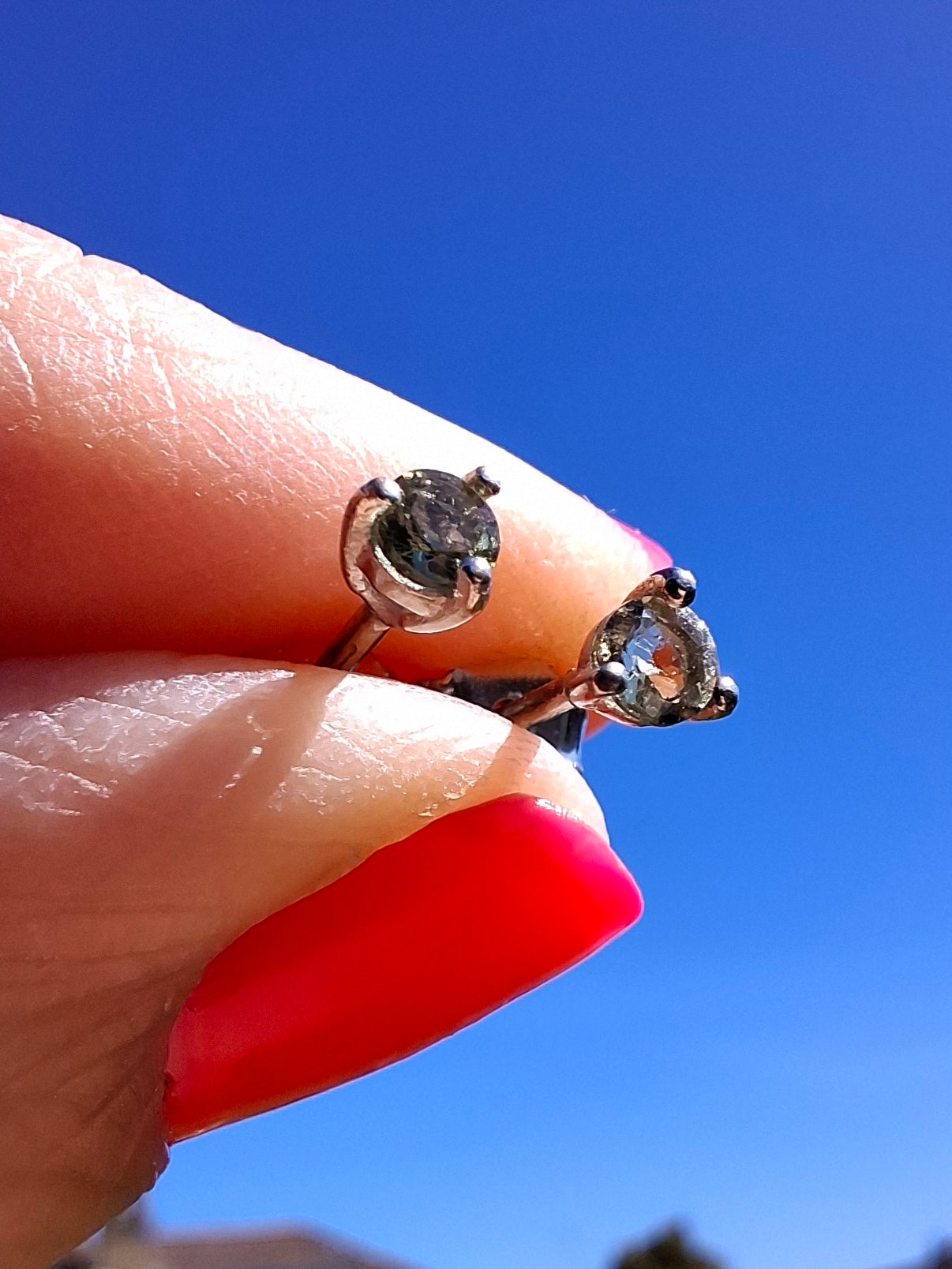 Moldavite (faceted) 3mm STUD EARRINGS, 925 Silver, Tektite (Ref: Pair57)
