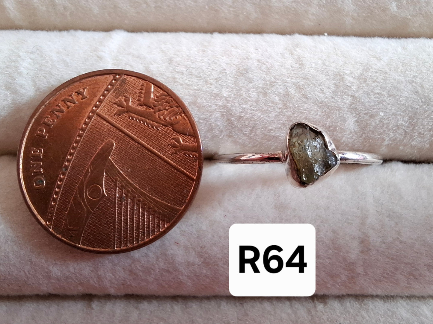 Moldavite Ring, size R, 925 Silver, Tektite (Ref: R64)