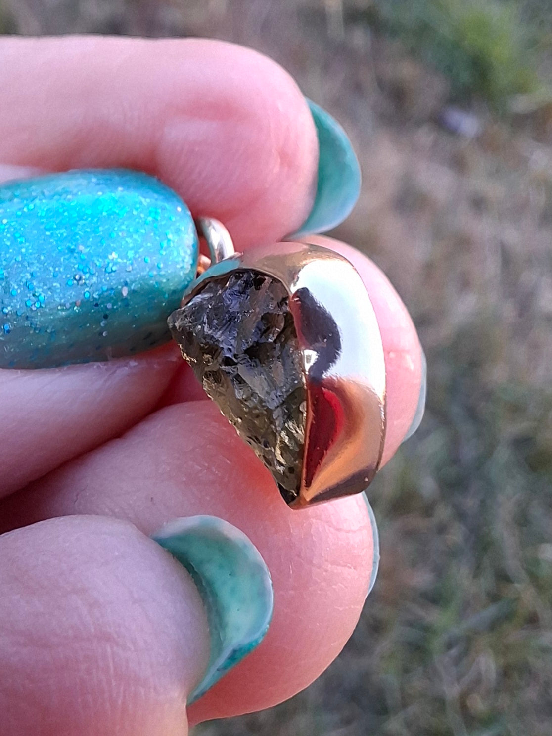 Moldavite Pendant, 14K GOLD Plated, Tektite (Ref: P449)