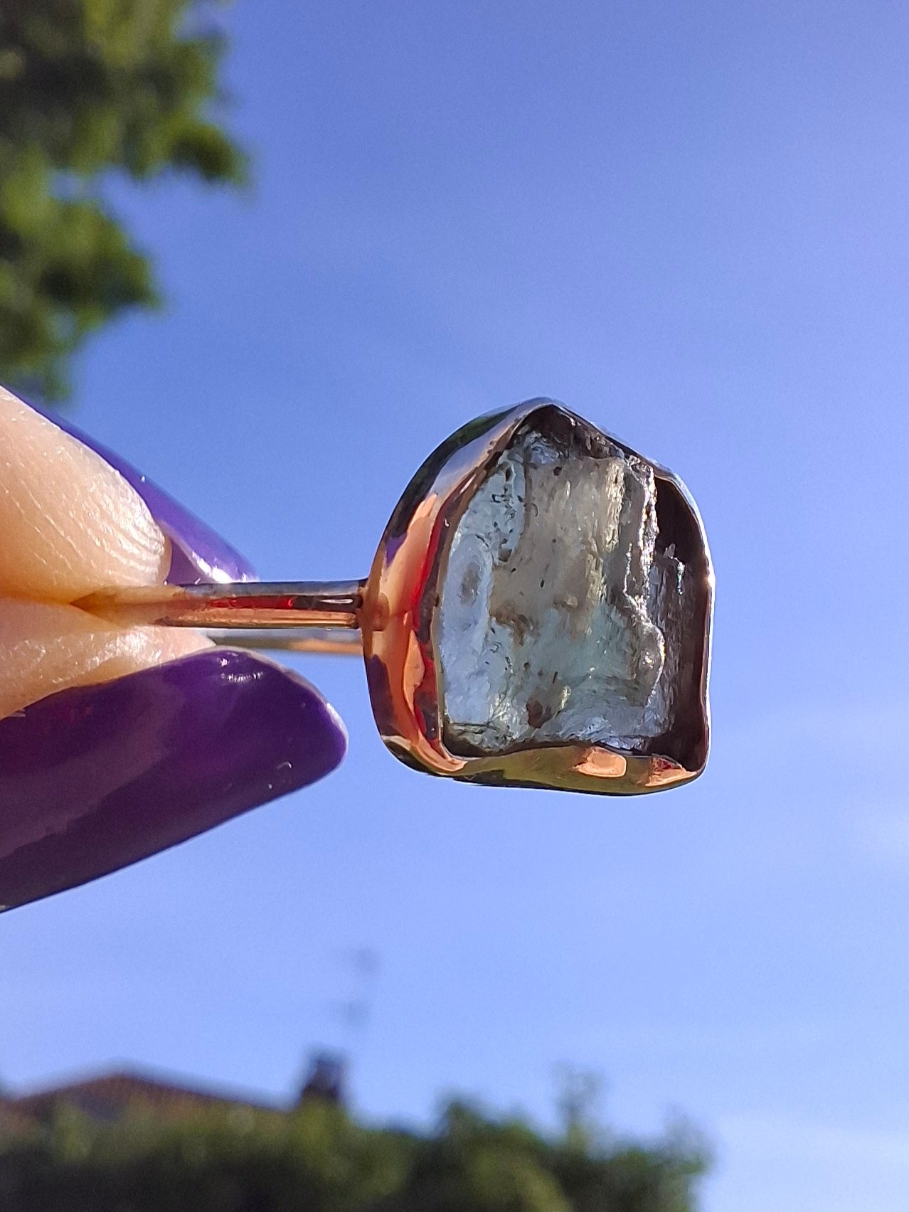Moldavite Ring, size small U, 925 Silver, Tektite (Ref: R29)