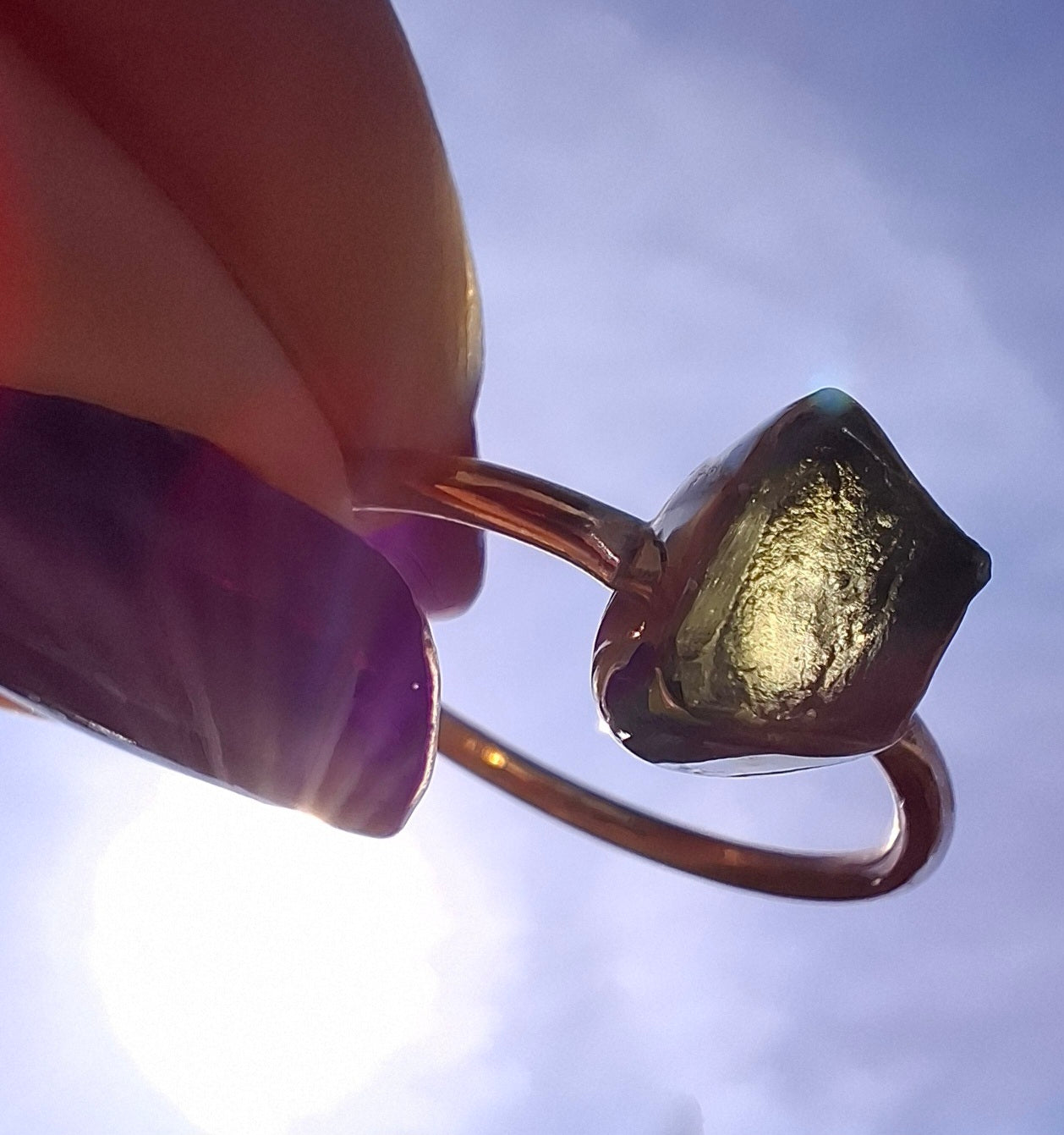 Moldavite Ring, size small W, 925 Silver, Tektite (Ref: R59)