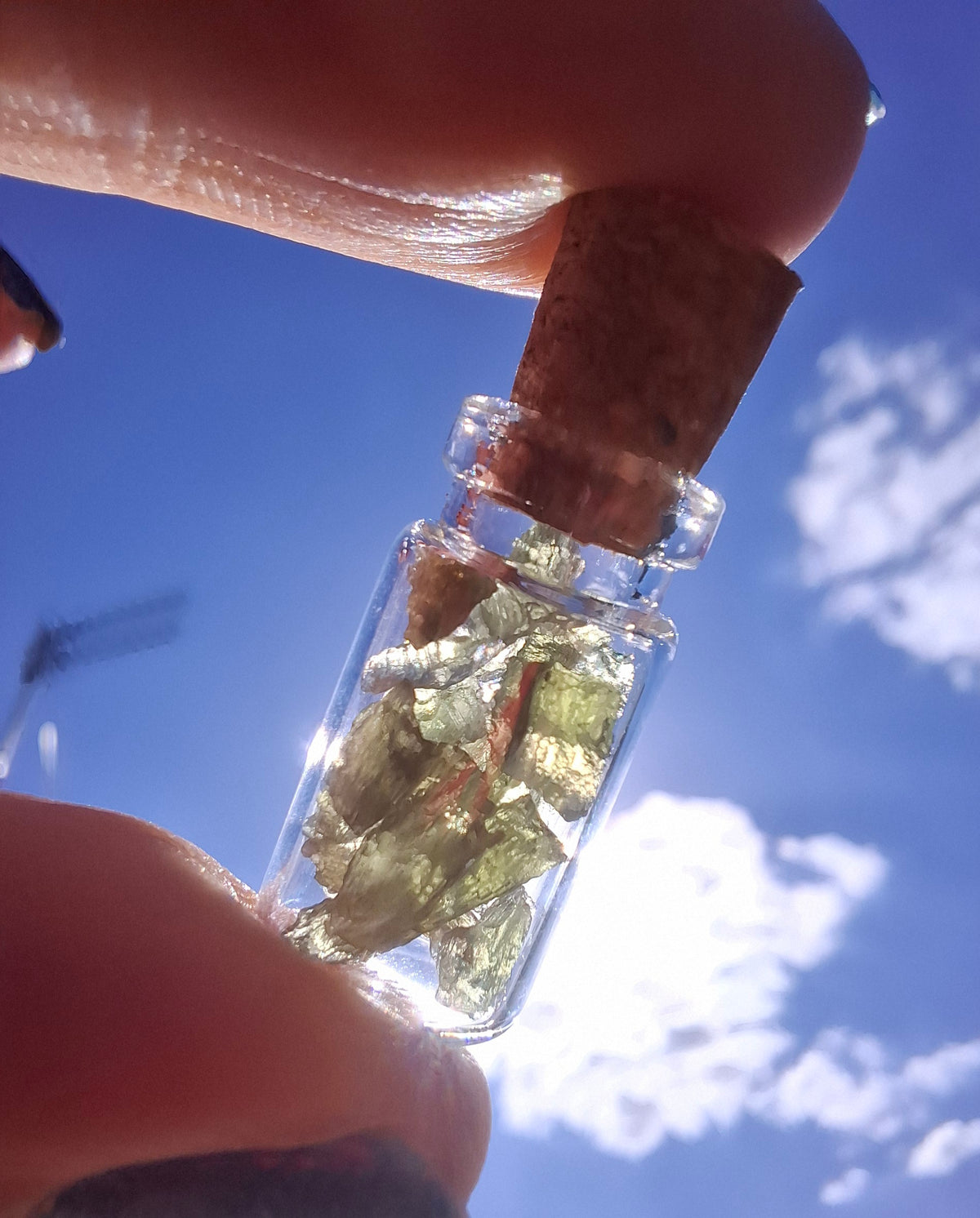Moldavite Chips (1.00g) in 1ml Bottle, Tektite (Ref: B30)