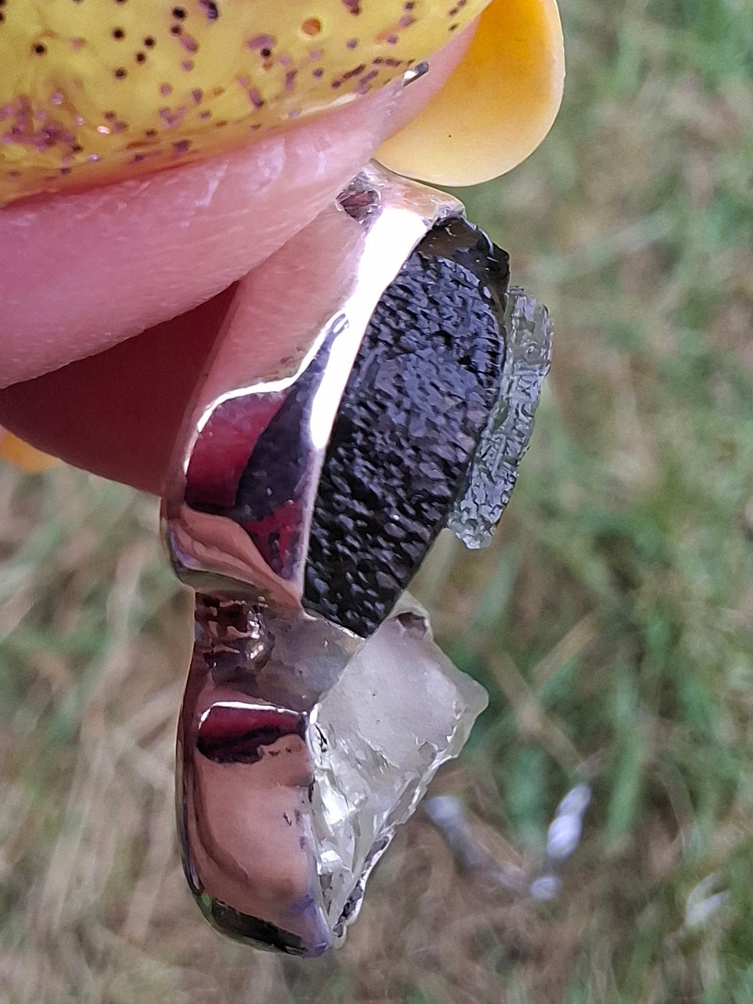 Moldavite & Libyan Desert Glass Pendant, 925 Silver, Tektite (Ref: MLP17)