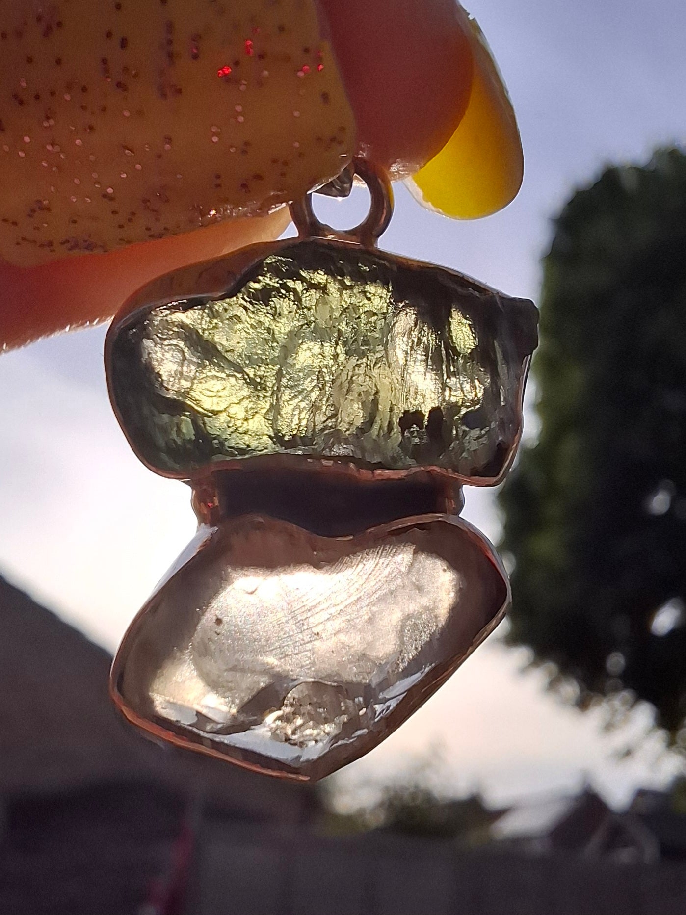 Moldavite & Libyan Desert Glass Pendant, 925 Silver, Tektite (Ref: MLP5)