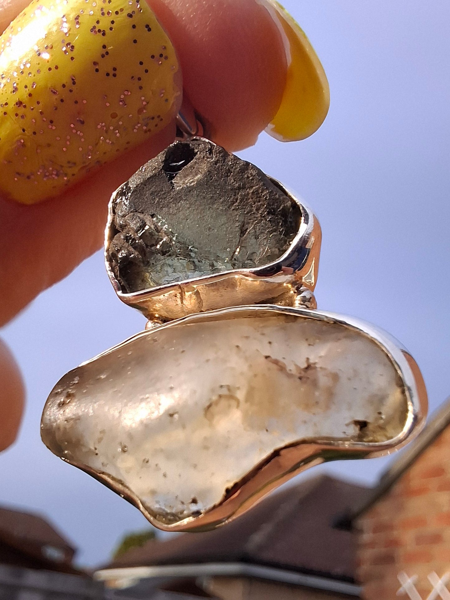 Moldavite & Libyan Desert Glass Pendant, 925 Silver, Tektite (Ref: MLP10)