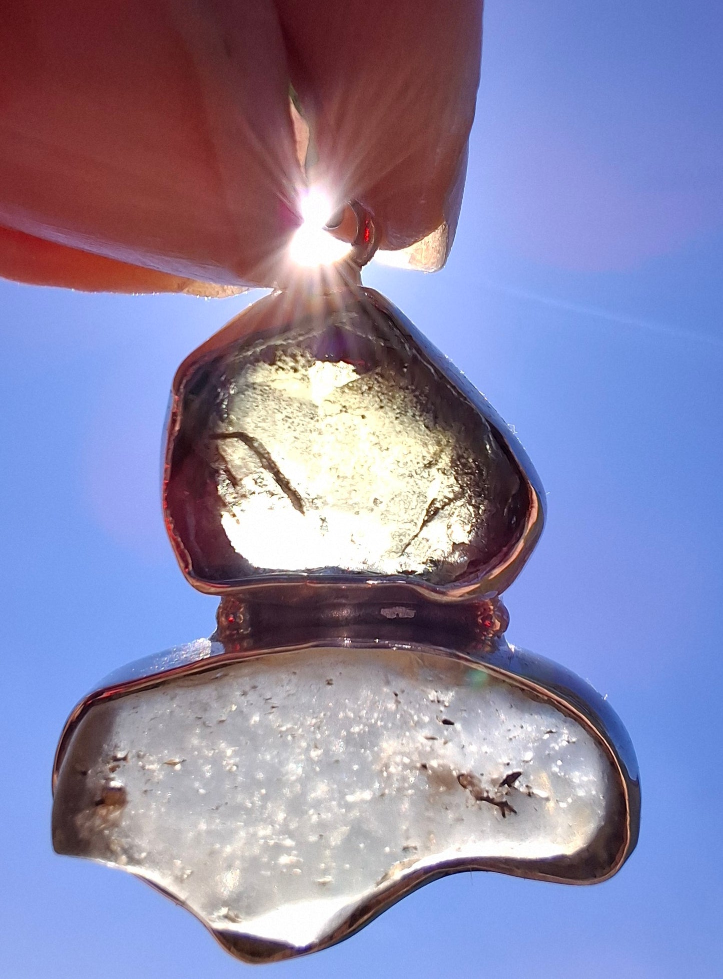 Moldavite & Libyan Desert Glass Pendant, 925 Silver, Tektite (Ref: MLP10)