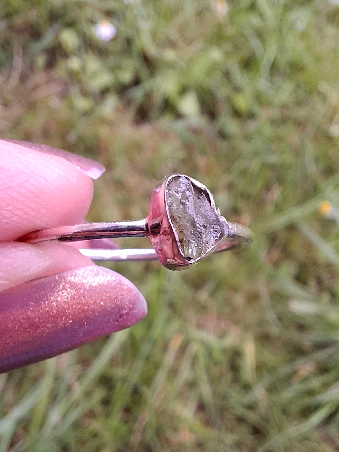 Moldavite Ring, size R, 925 Silver, Tektite (Ref: R64)