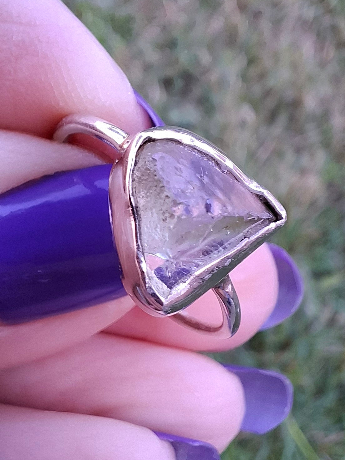 Libyan Desert Glass Ring, size small R, 925 Silver, Tektite (Ref: LR39)