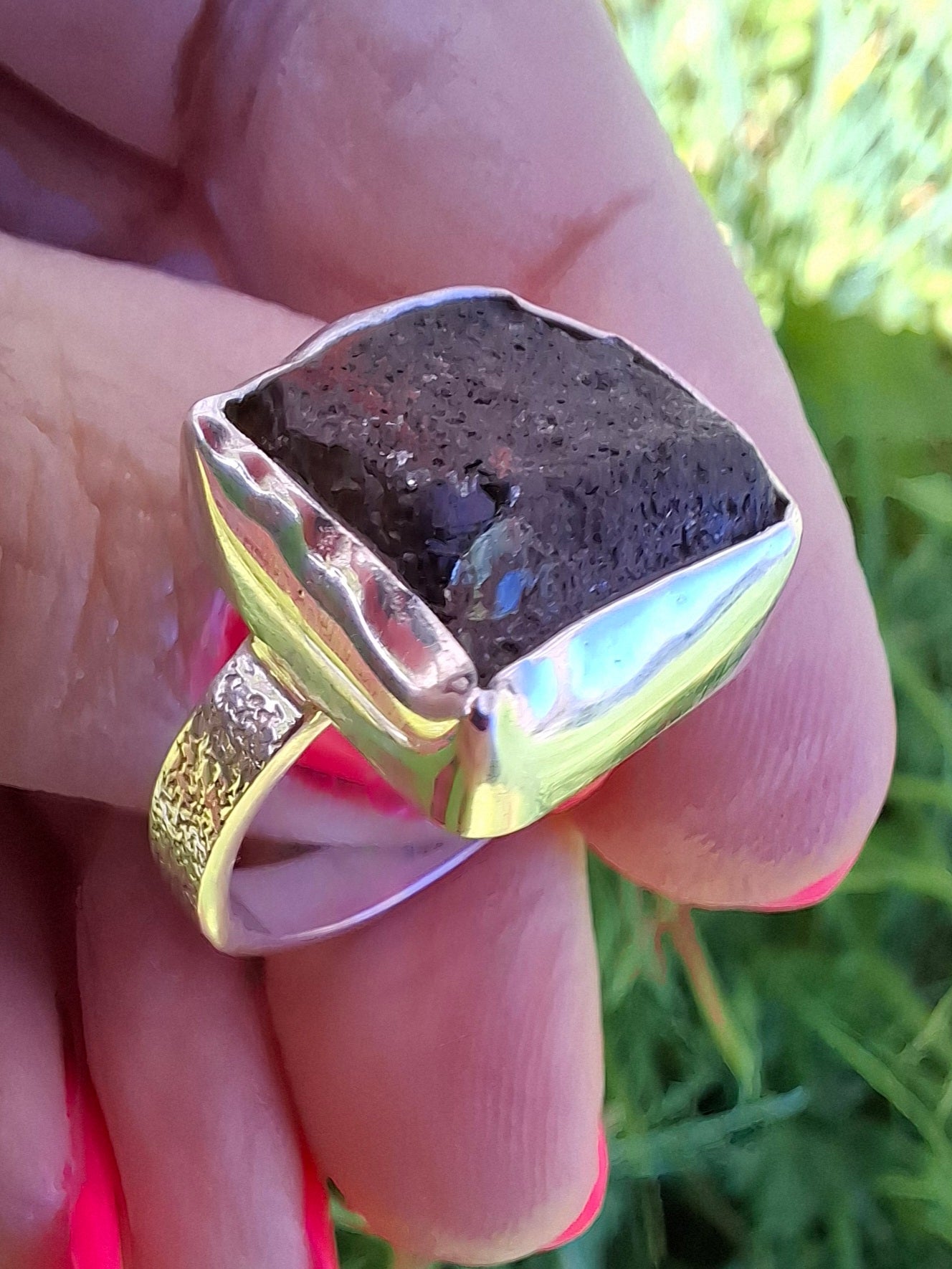 Moldavite Ring, size M/N, 925 Silver, Tektite (Ref: R308)