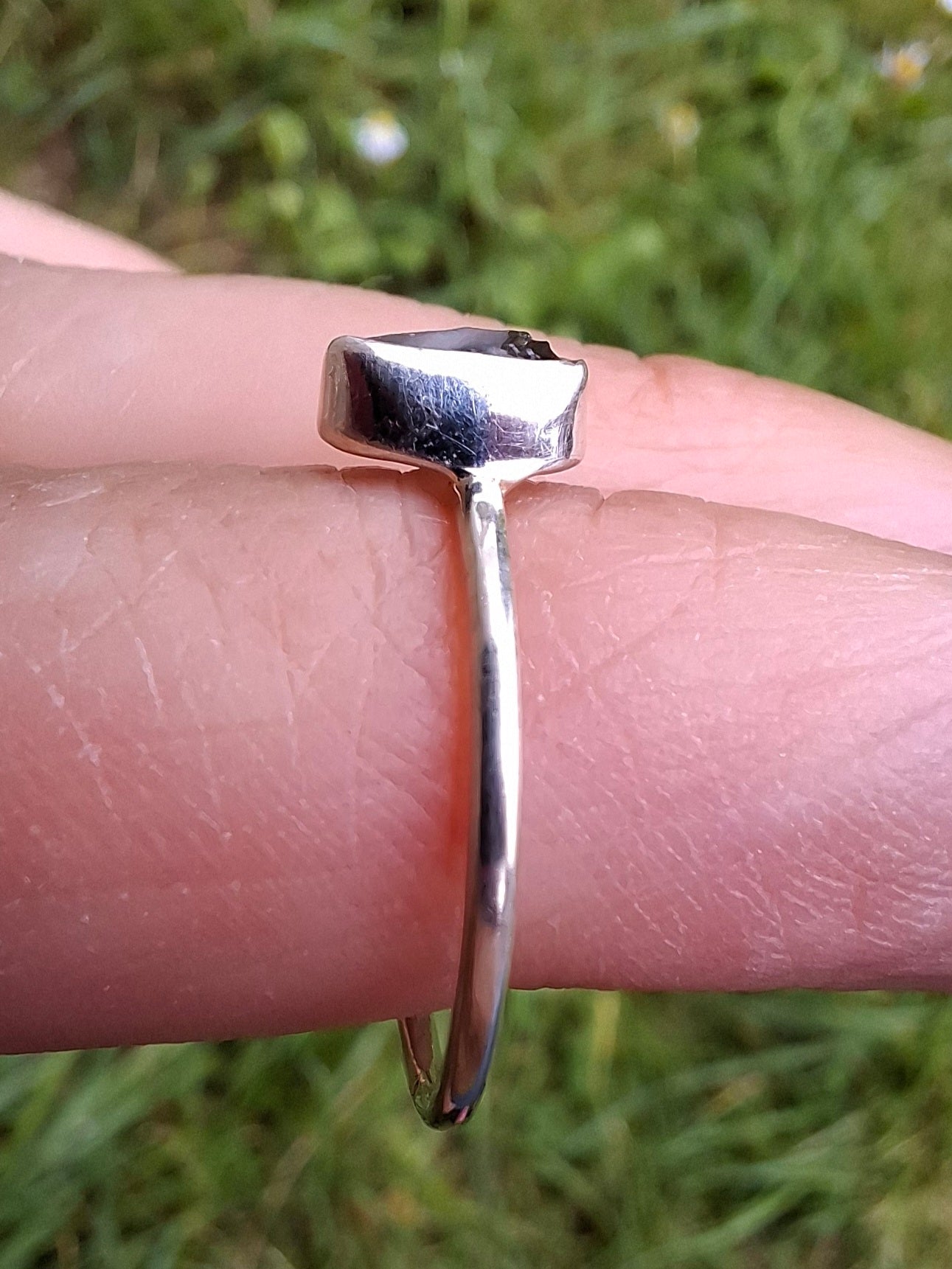 Moldavite Ring, size small L, 925 Silver, Tektite (Ref: R62)