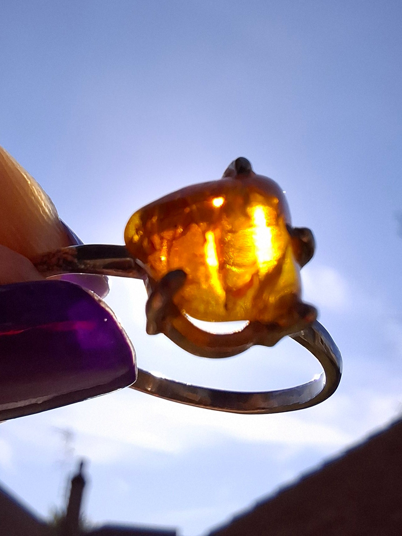 Baltic Amber Ring, size large Y, 925 Silver, Fossil (Ref: AR40)