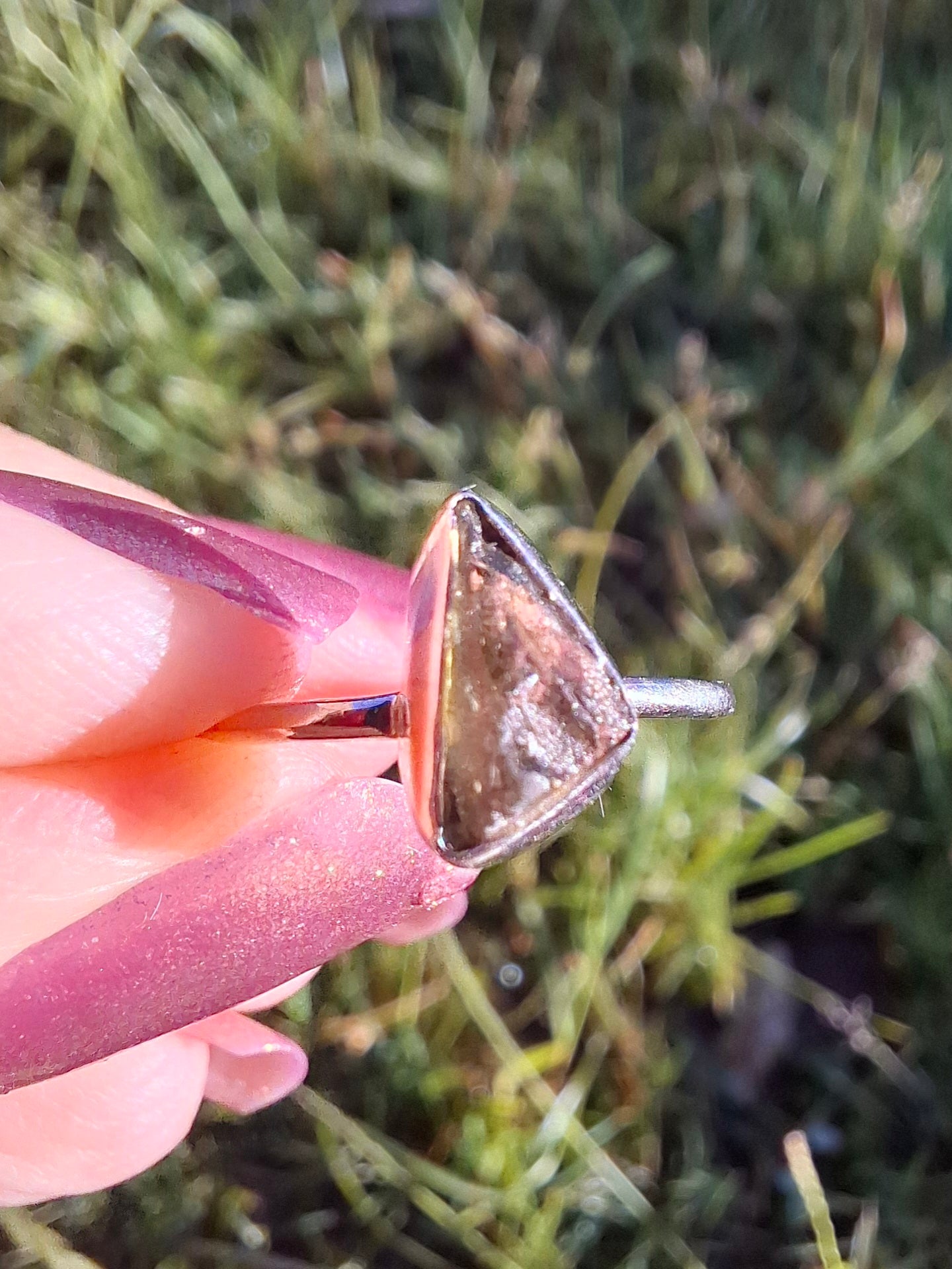 Moldavite Ring, size large K/small L, 925 Silver, Tektite (Ref: R57)