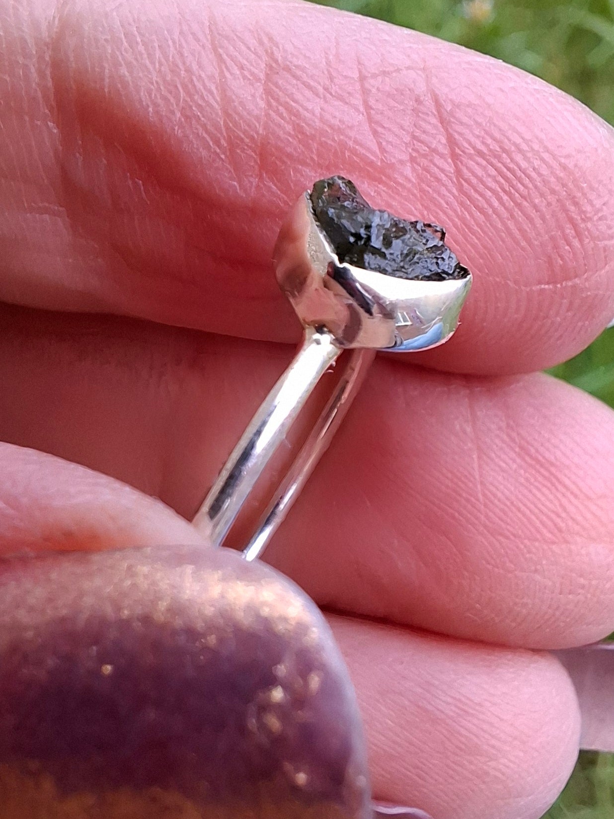 Moldavite Ring, size large R/small S, 925 Silver, Tektite (Ref: R53)