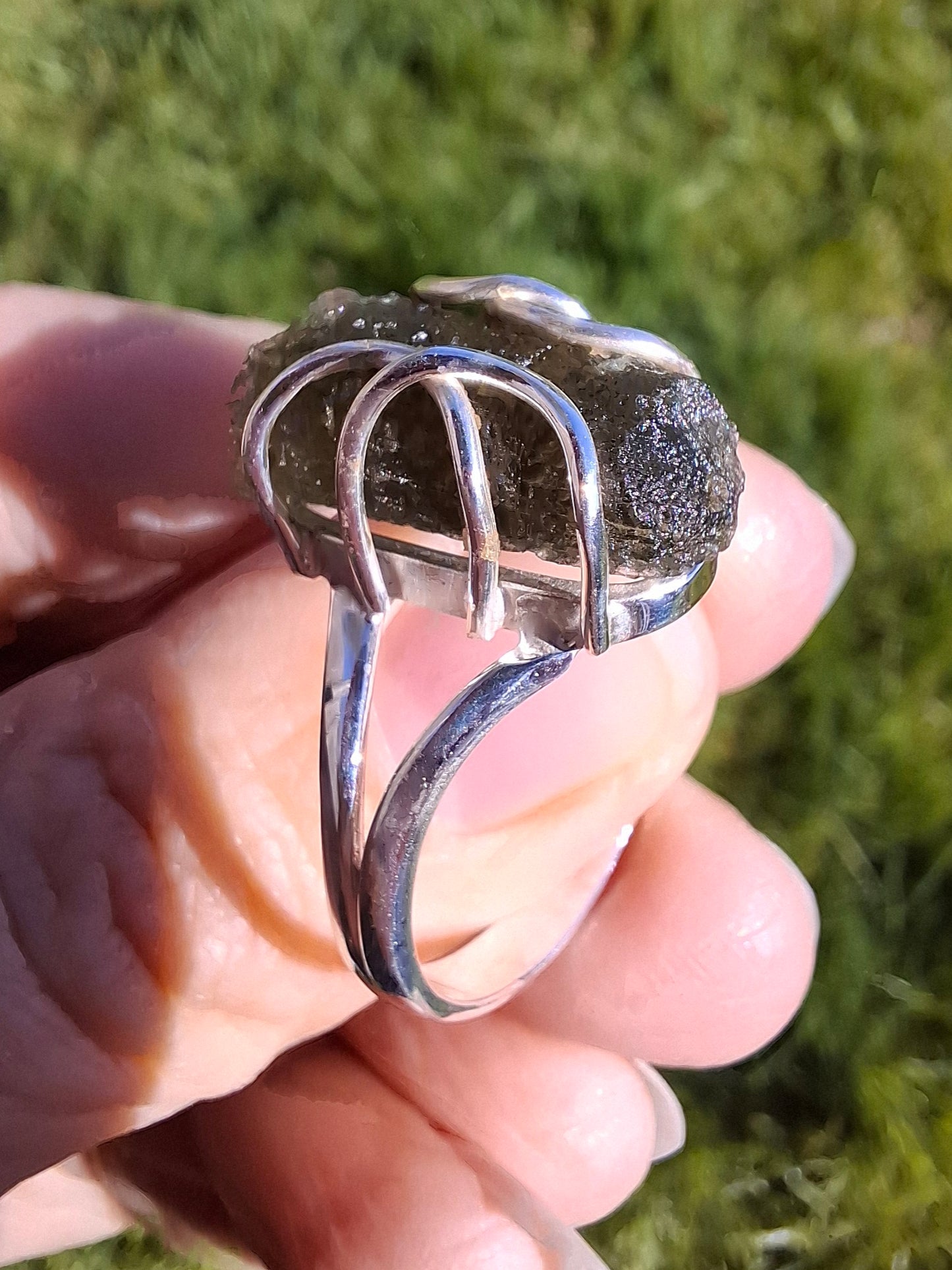 Moldavite Ring, size W, 925 Silver, Tektite (Ref: R15)