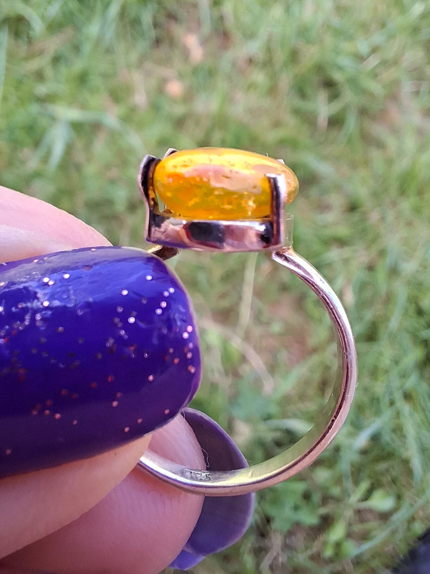 Baltic Amber Ring, size large K, 925 Silver, Fossil (Ref: AR31)