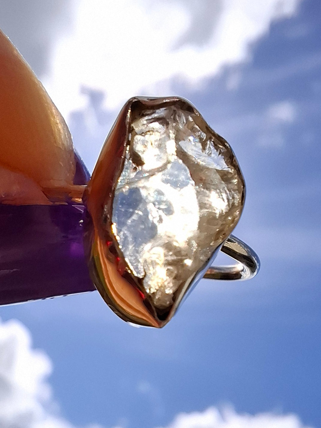 Libyan Desert Glass Ring, size large K, 925 Silver, Tektite (Ref: LR16)