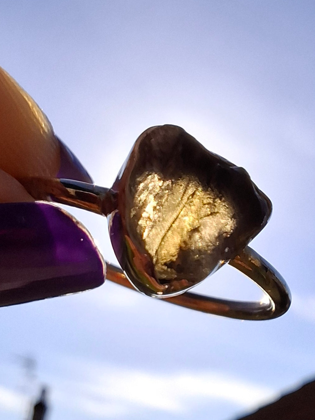 Moldavite Ring, size small X, 925 Silver, Tektite (Ref: R33)