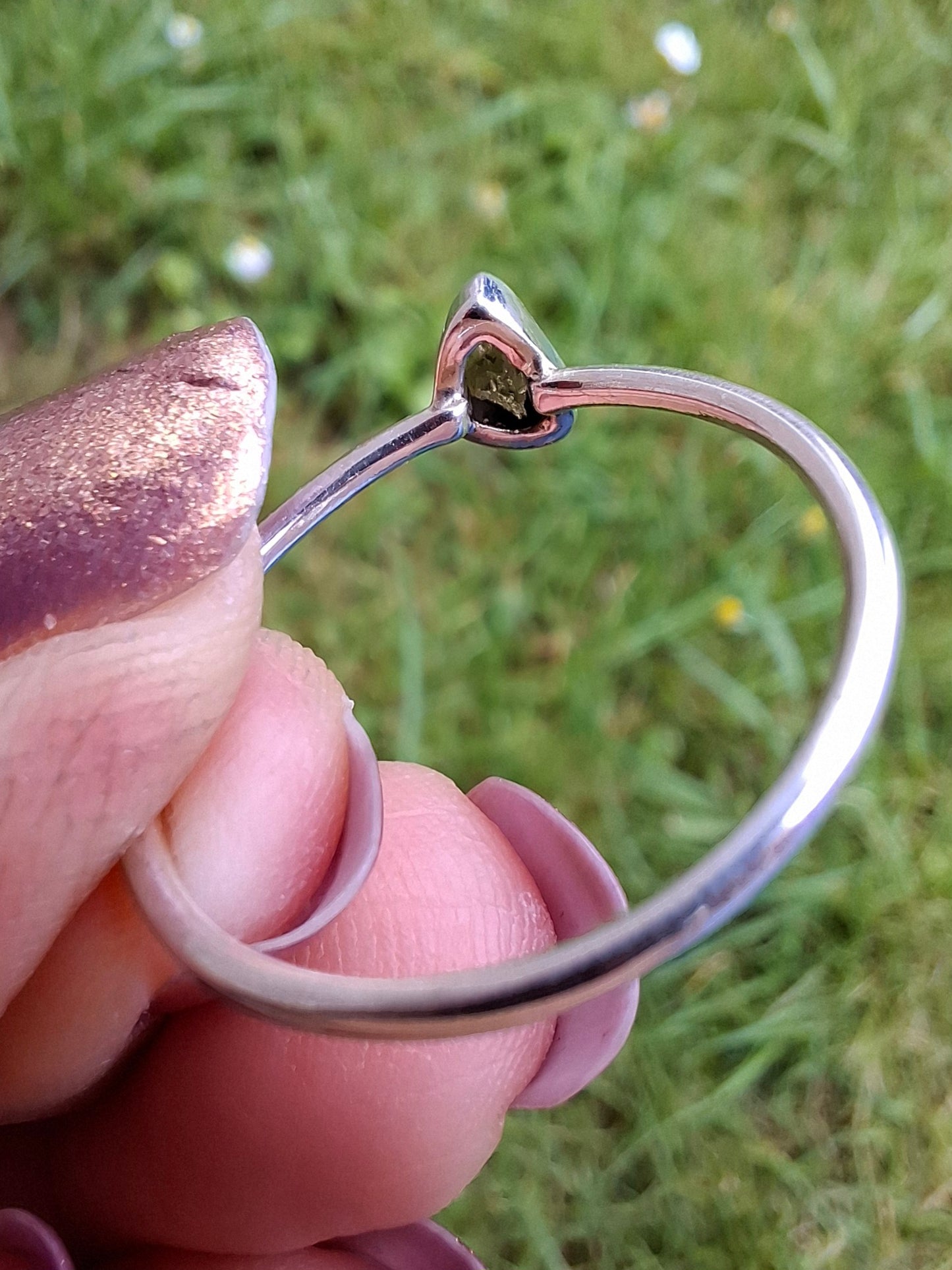 Moldavite Ring, size small T, 925 silver, Tektite (Ref: 56)