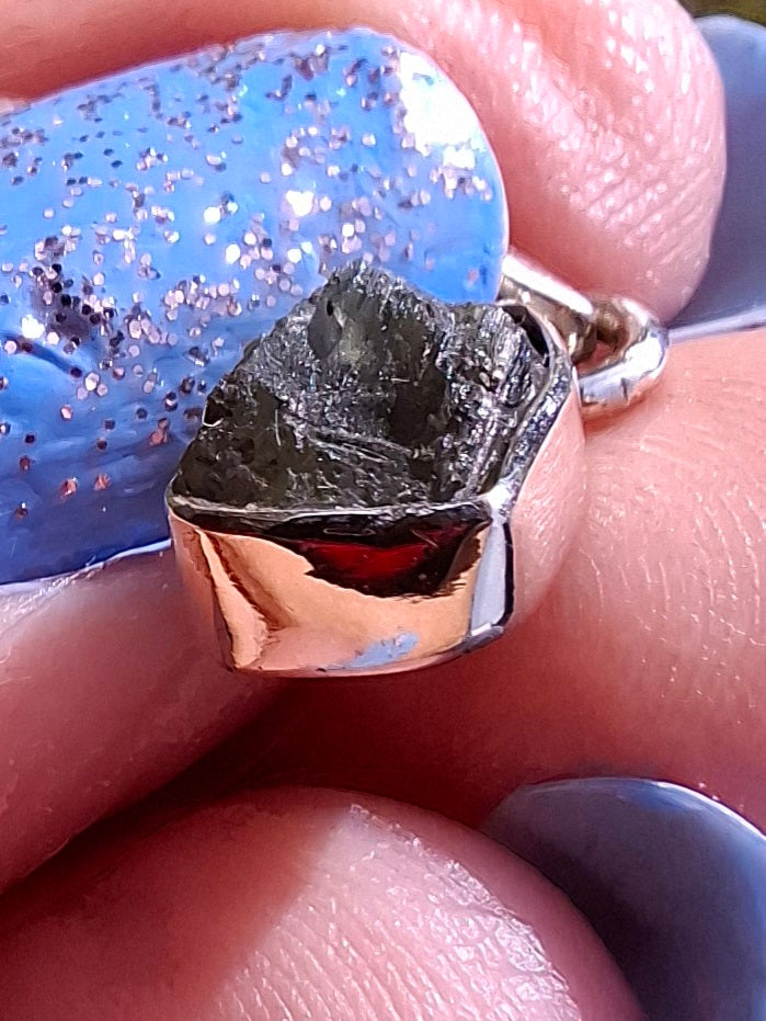 Moldavite Piece, 925 Silver, Tektite (Ref: P54)