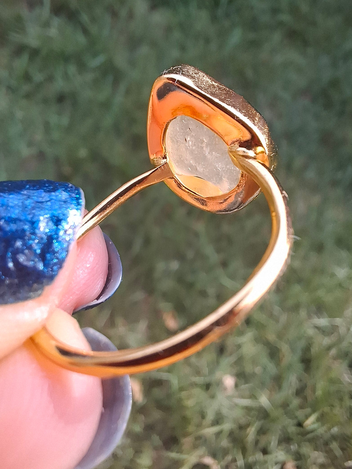 Libyan Desert Glass Ring, 14K GOLD Plated, size R, Tektite (Ref: LR66)