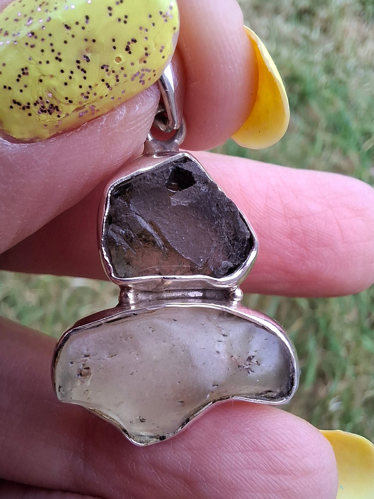 Moldavite & Libyan Desert Glass Pendant, 925 Silver, Tektite (Ref: MLP10)