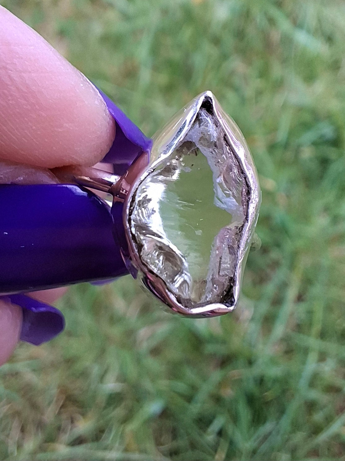 Libyan Desert Glass Ring, size large K, 925 Silver, Tektite (Ref: LR16)