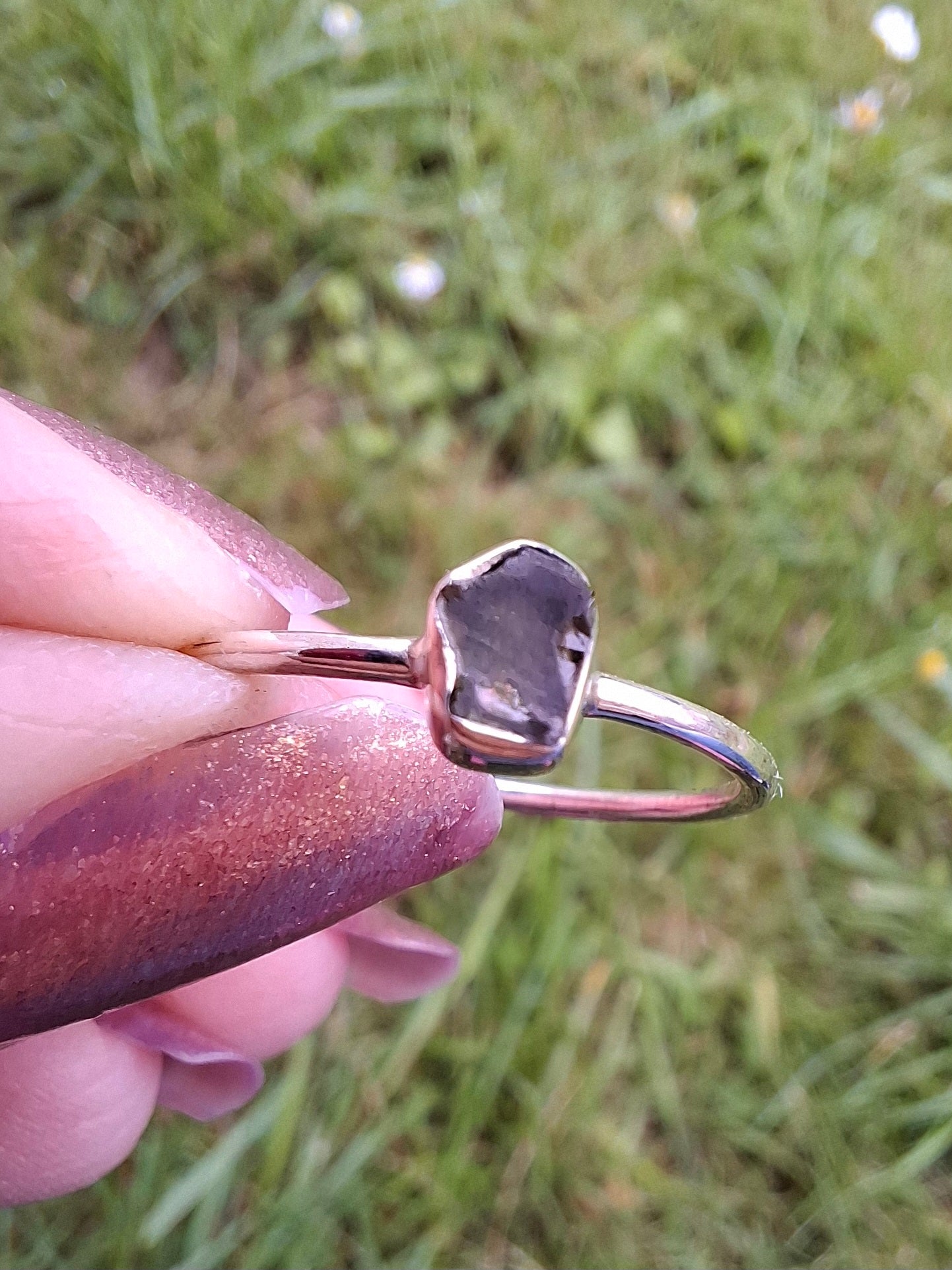 Moldavite Ring, size small R, 925 Silver, Tektite (Ref: R52)