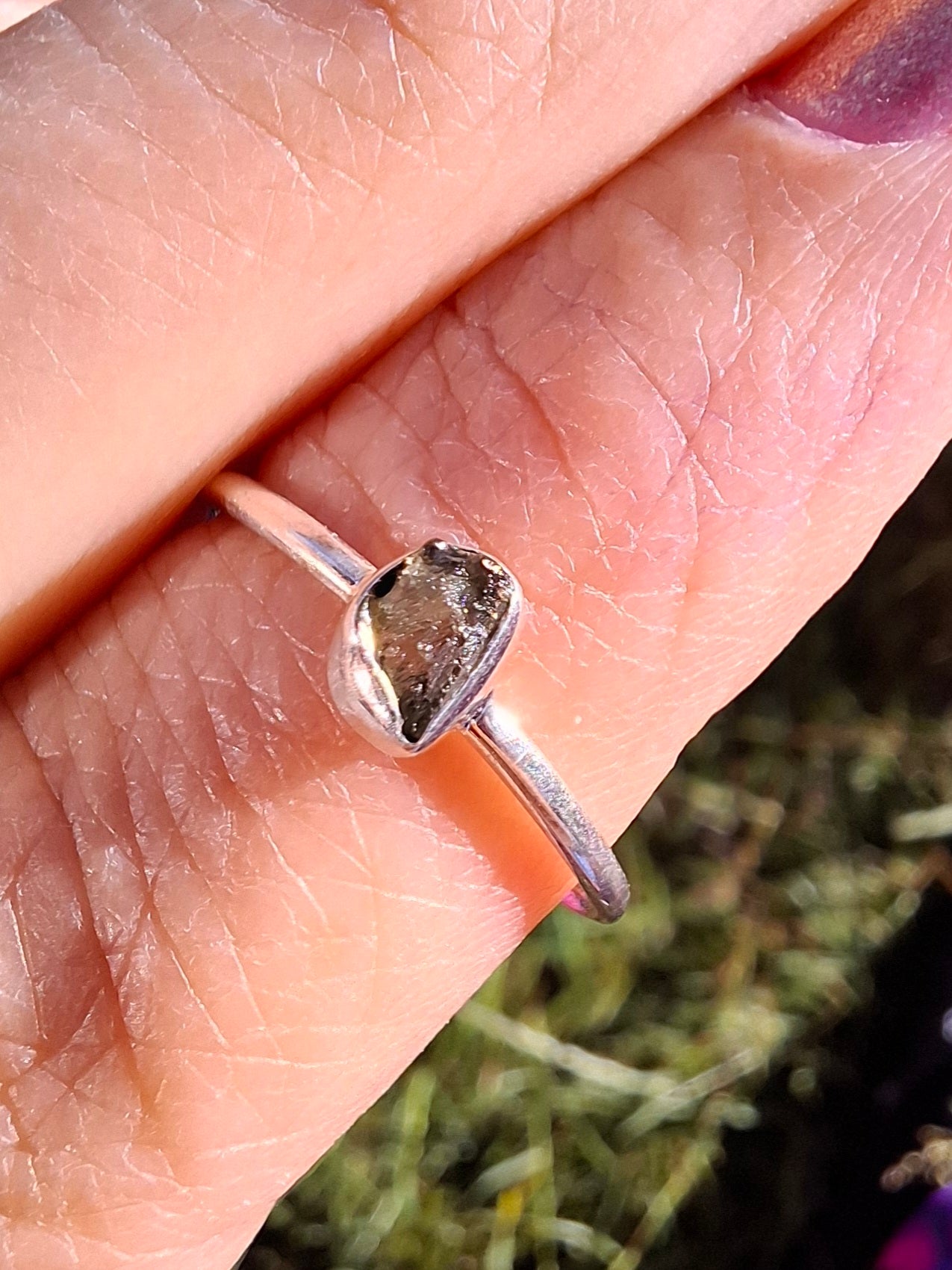 Moldavite Ring, size large M, 925 Silver, Tektite (Ref: R38)