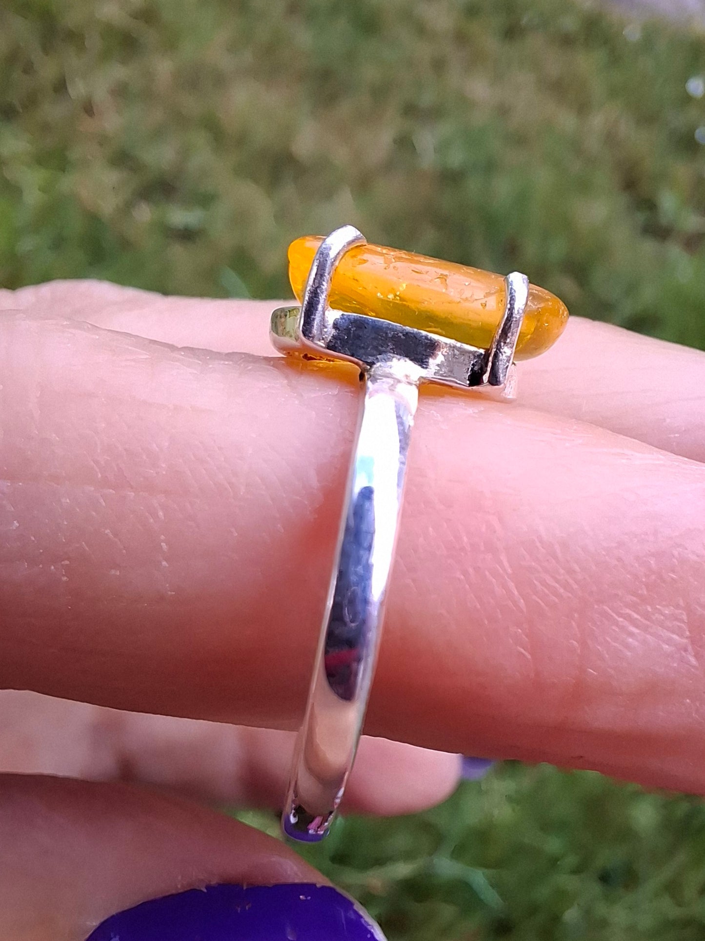 Baltic Amber Ring, size O, 925 Silver, Fossil (Ref: AR11)