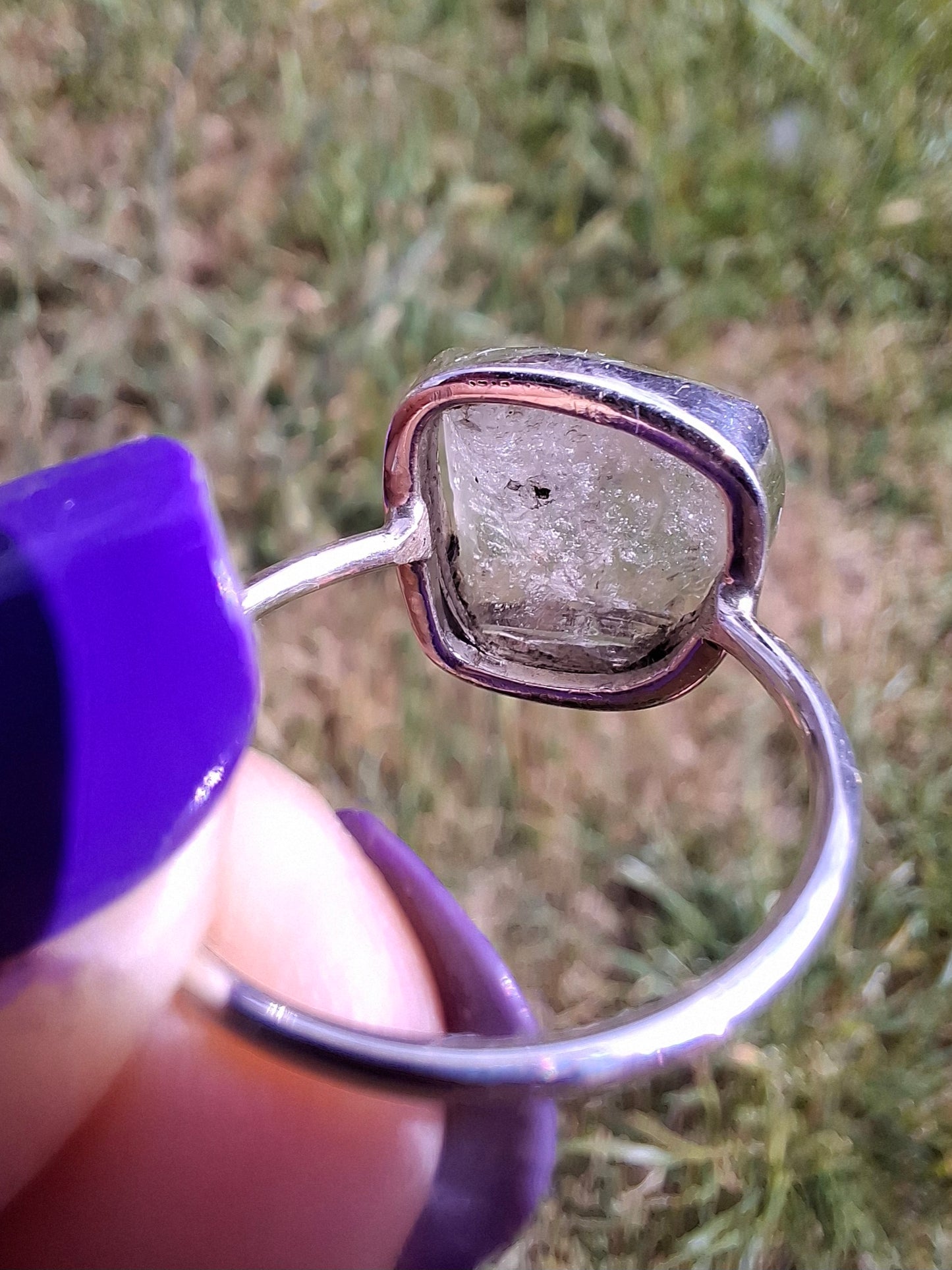 Libyan Desert Glass Ring, size P, 925 Silver, Tektite (Ref: LR27)