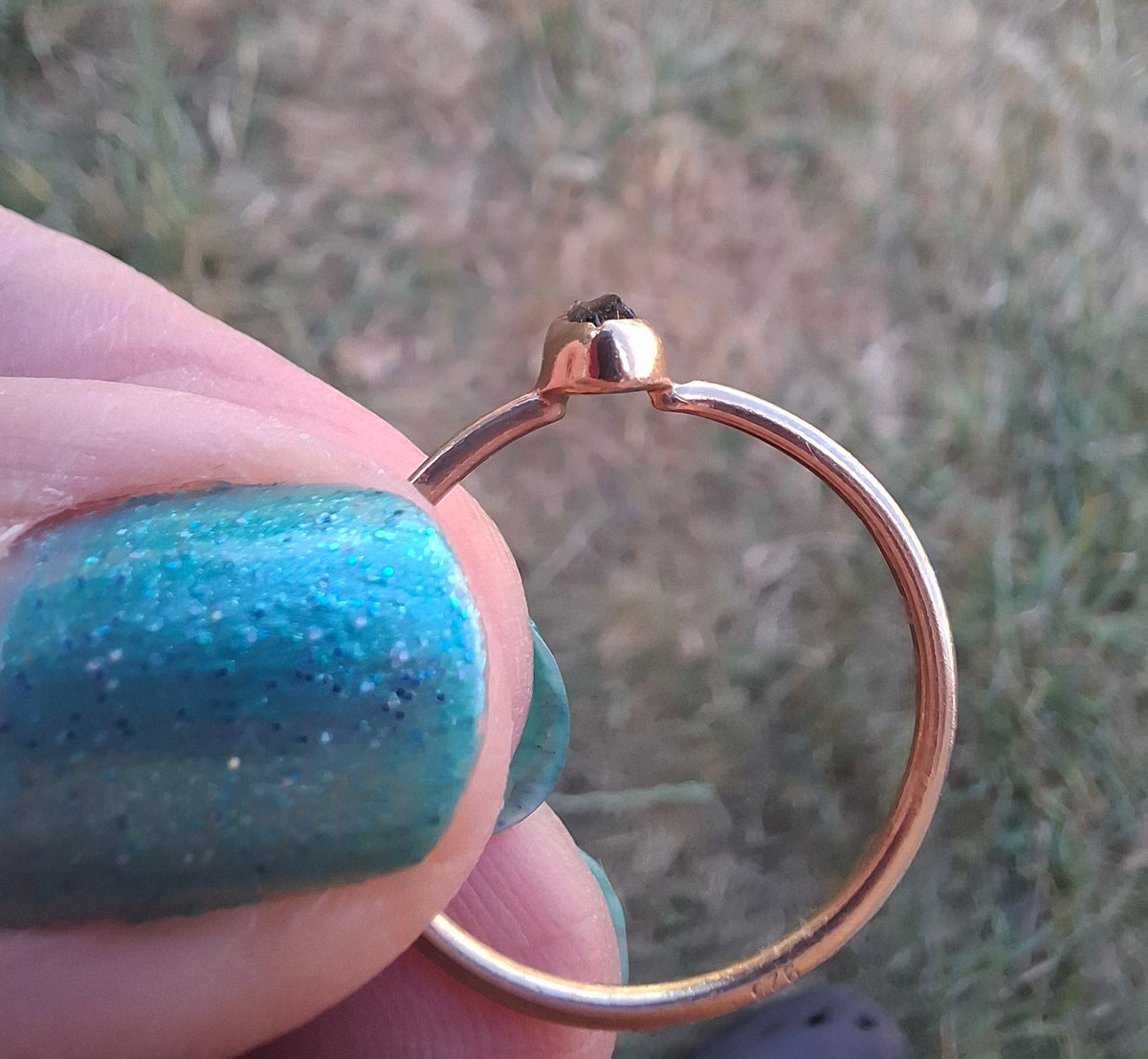 Moldavite Ring, 14K GOLD Plated, size large S, Tektite (Ref: R345)