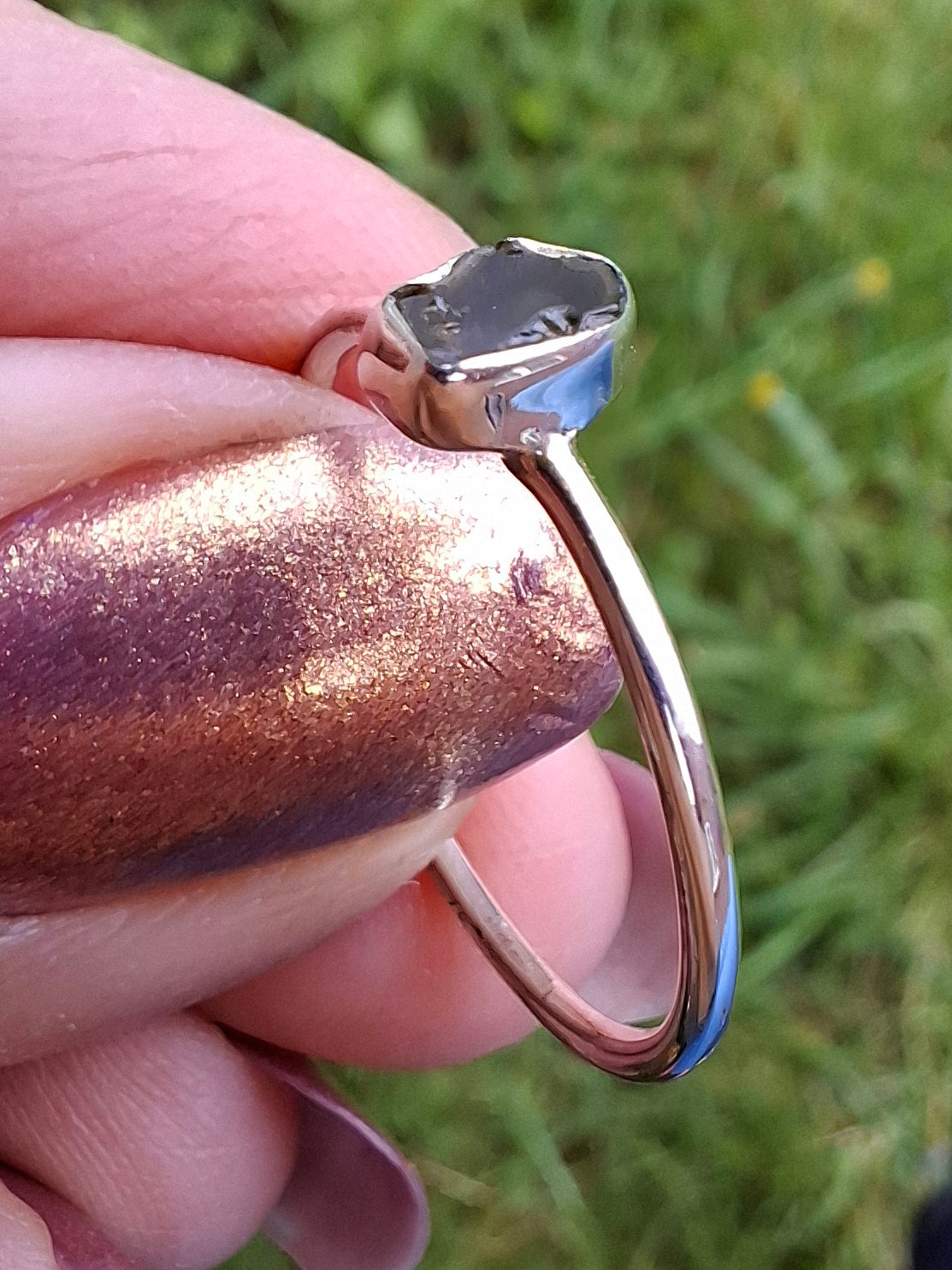 Moldavite Ring, size small R, 925 Silver, Tektite (Ref: R52)