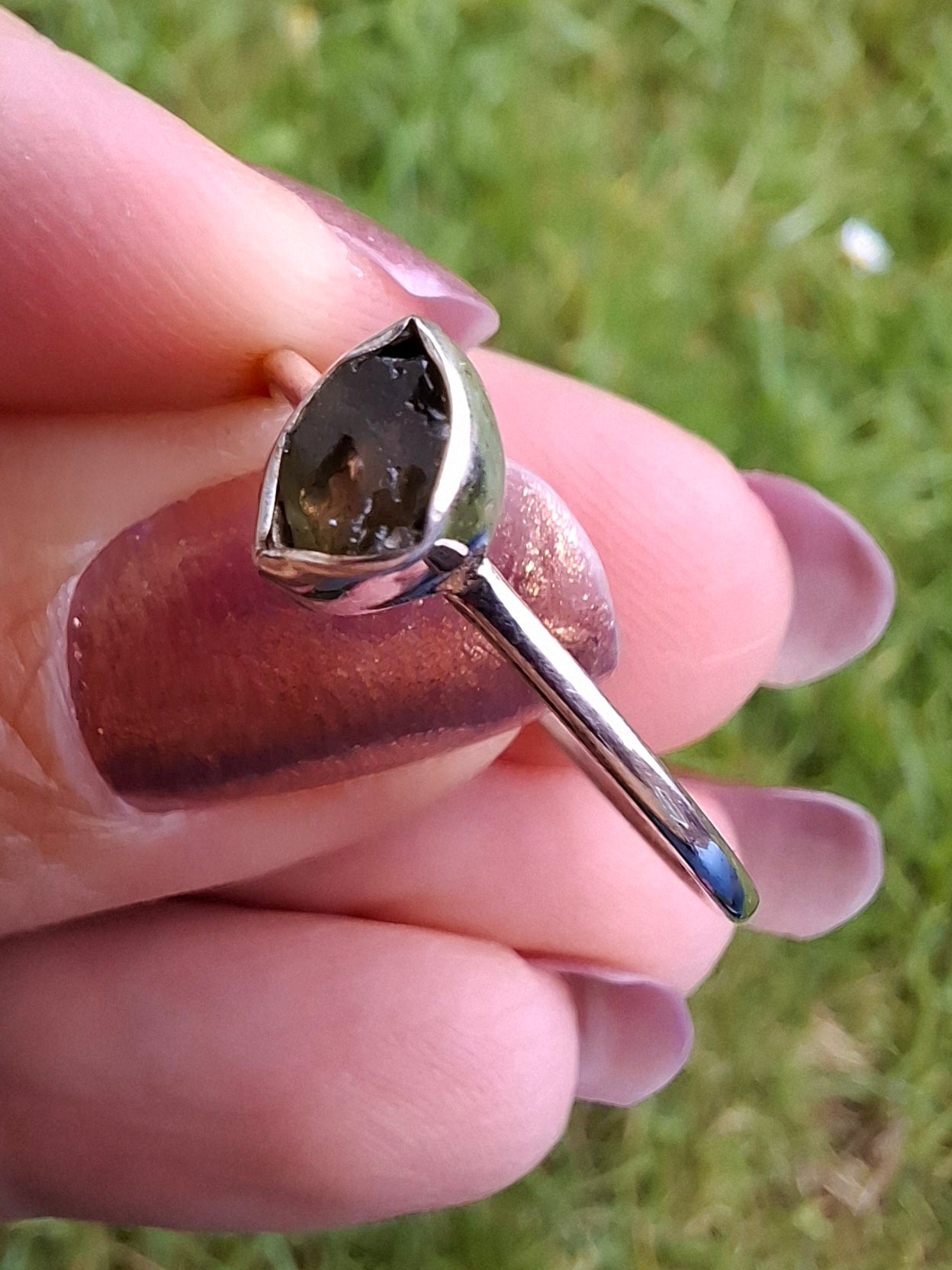 Moldavite Ring, size large T, 925 Silver, Tektite (Ref: R70)