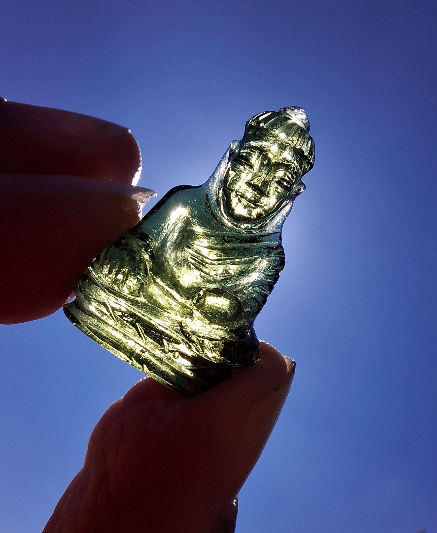 Moldavite BUDDHA Carving, 3.00g, Tektite (Ref: Buddha5)
