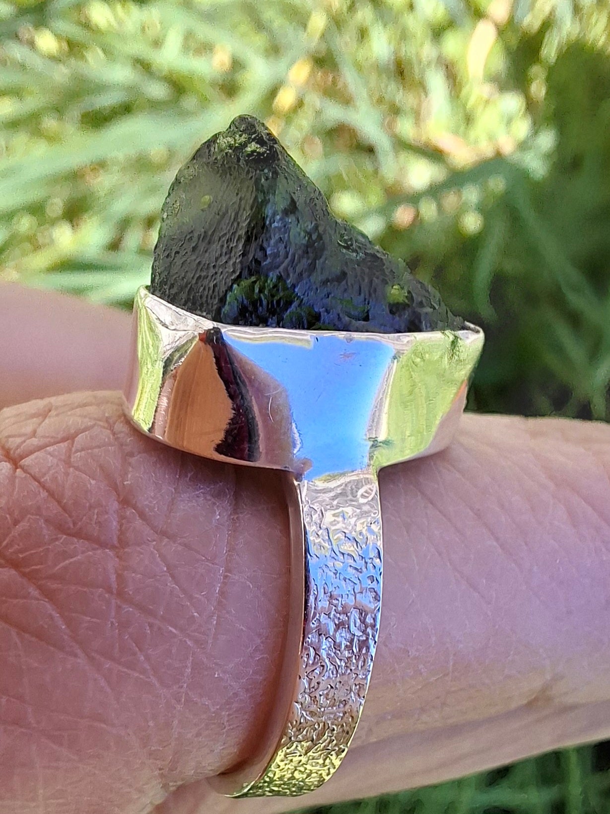 Moldavite Ring, size M, 925 Silver, Tektite (Ref: R306)