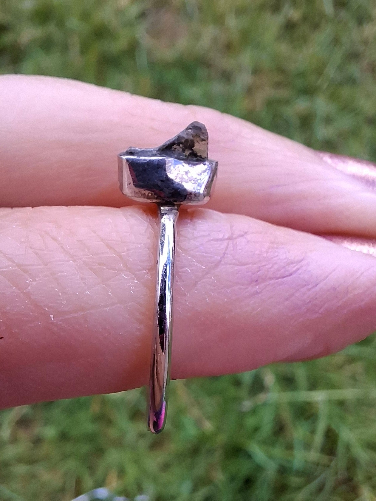 Moldavite Ring, size large M, 925 Silver, Tektite (Ref: R30)