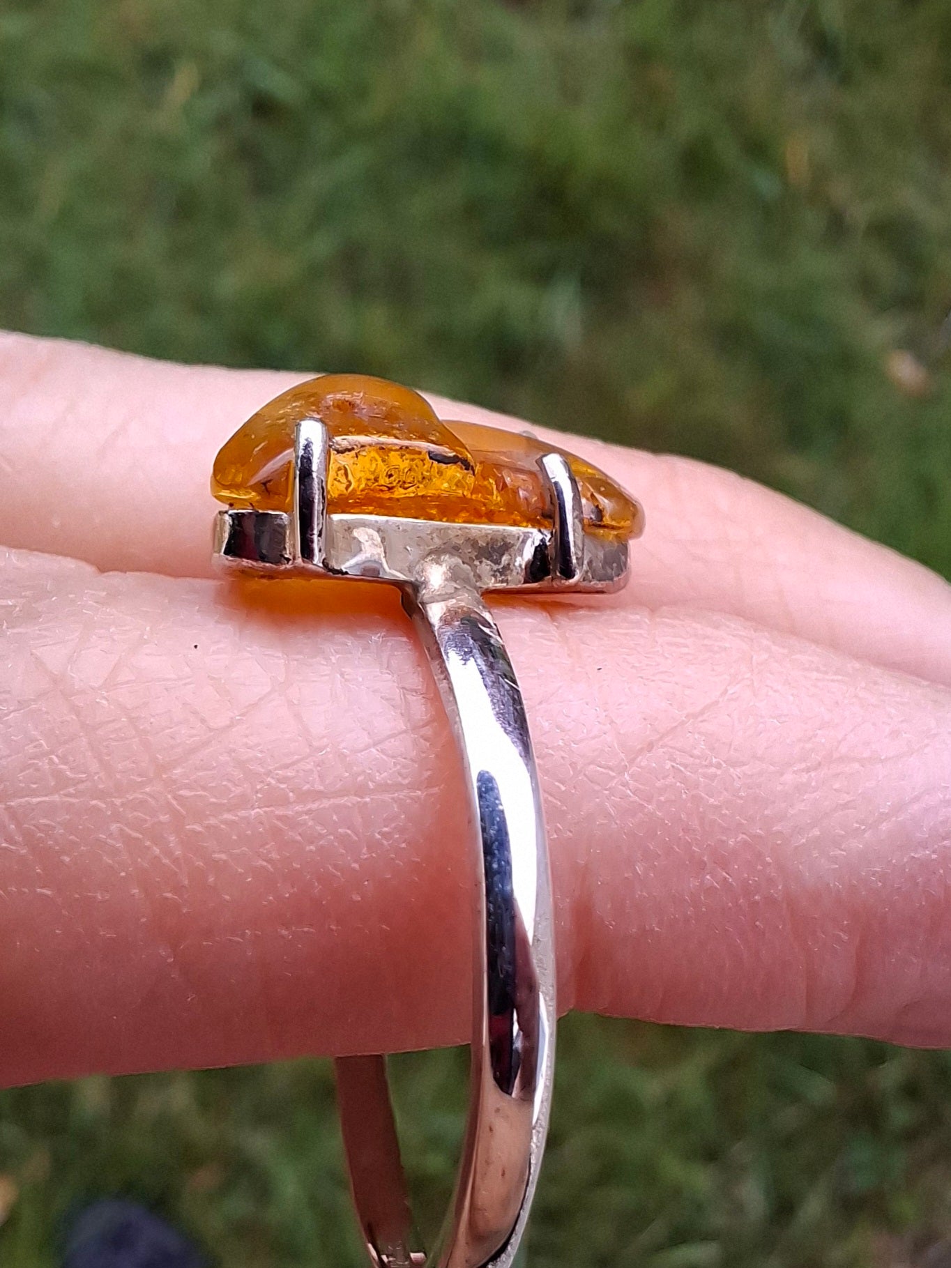 Baltic Amber Ring, size large X, 925 Silver, Fossil (Ref: AR36)
