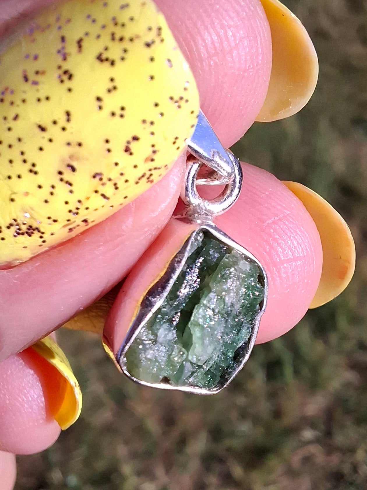Green Tourmaline Pendant, 925 Silver, Crystal (Ref: GT13)