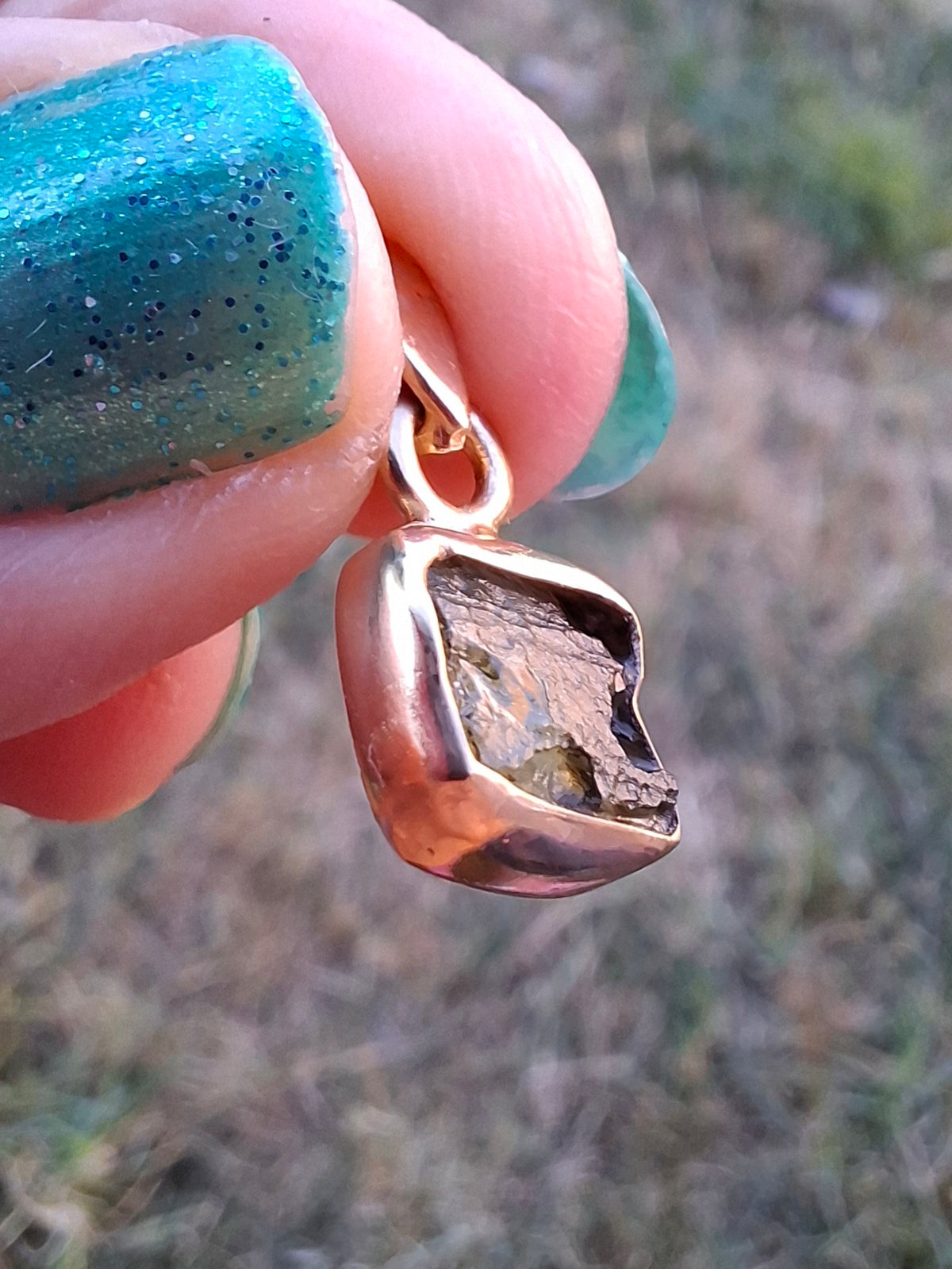 Moldavite Pendant, 14K GOLD Plated, Tektite (Ref: P453)