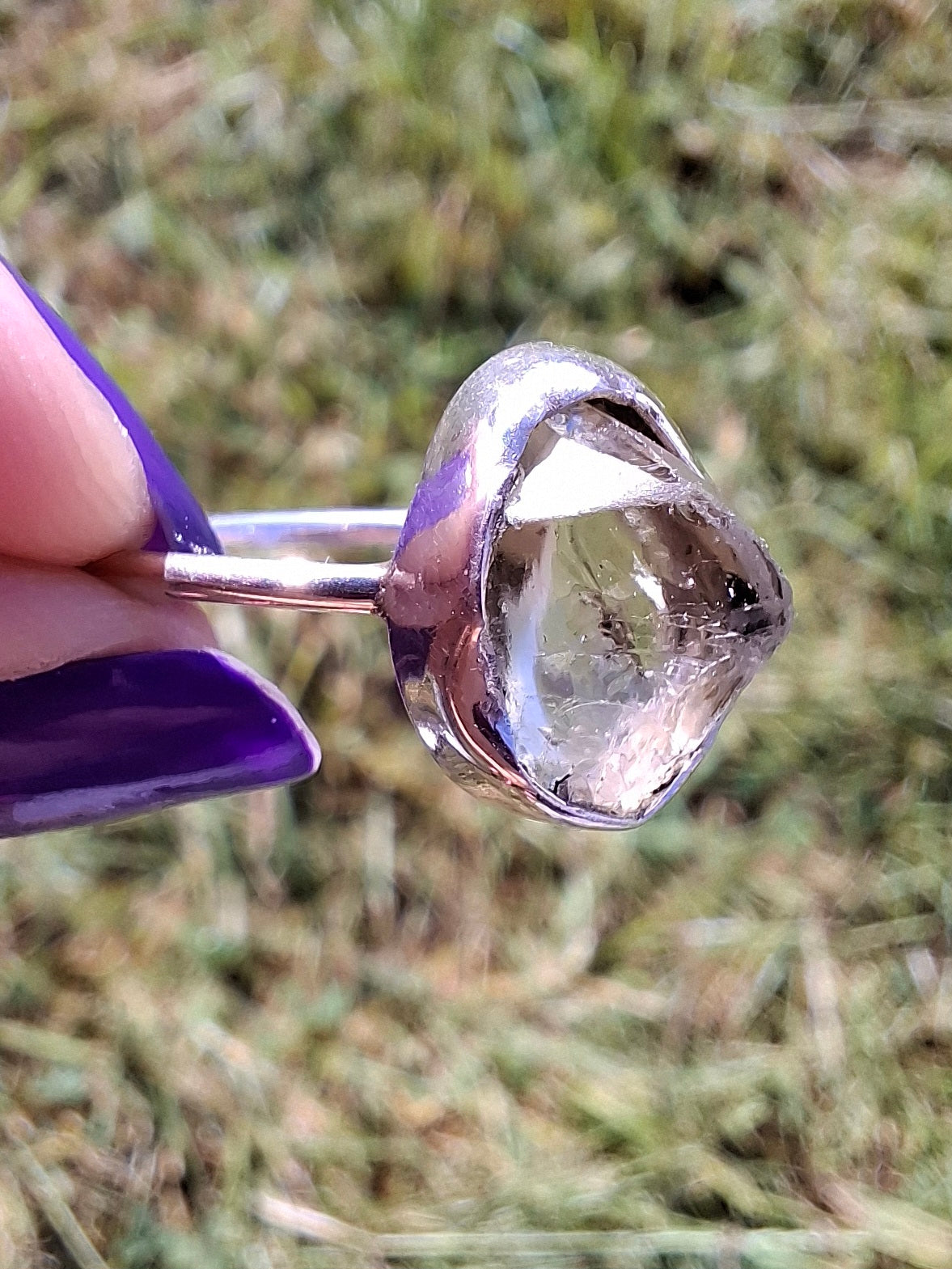 Libyan Desert Glass Ring, size large R/small S, 925 Silver, Tektite (Ref: LR42)