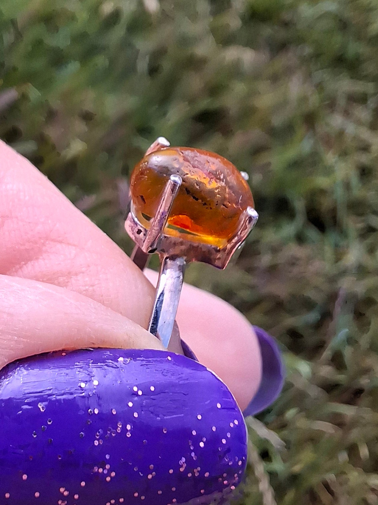 Baltic Amber Ring, size large W, 925 Silver, Fossil (Ref: AR29)
